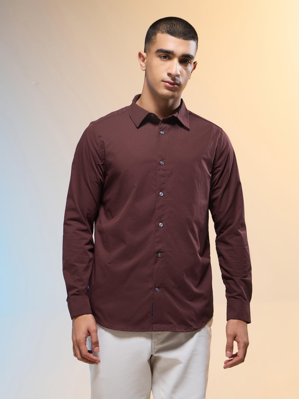 Technosport Men Solid Shirt (LS Lytra) - P823 - CHOCOLATE TRUFFLE