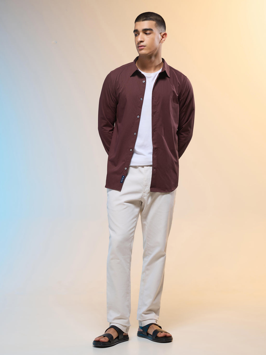 Technosport Men Solid Shirt (LS Lytra) - P823 - CHOCOLATE TRUFFLE