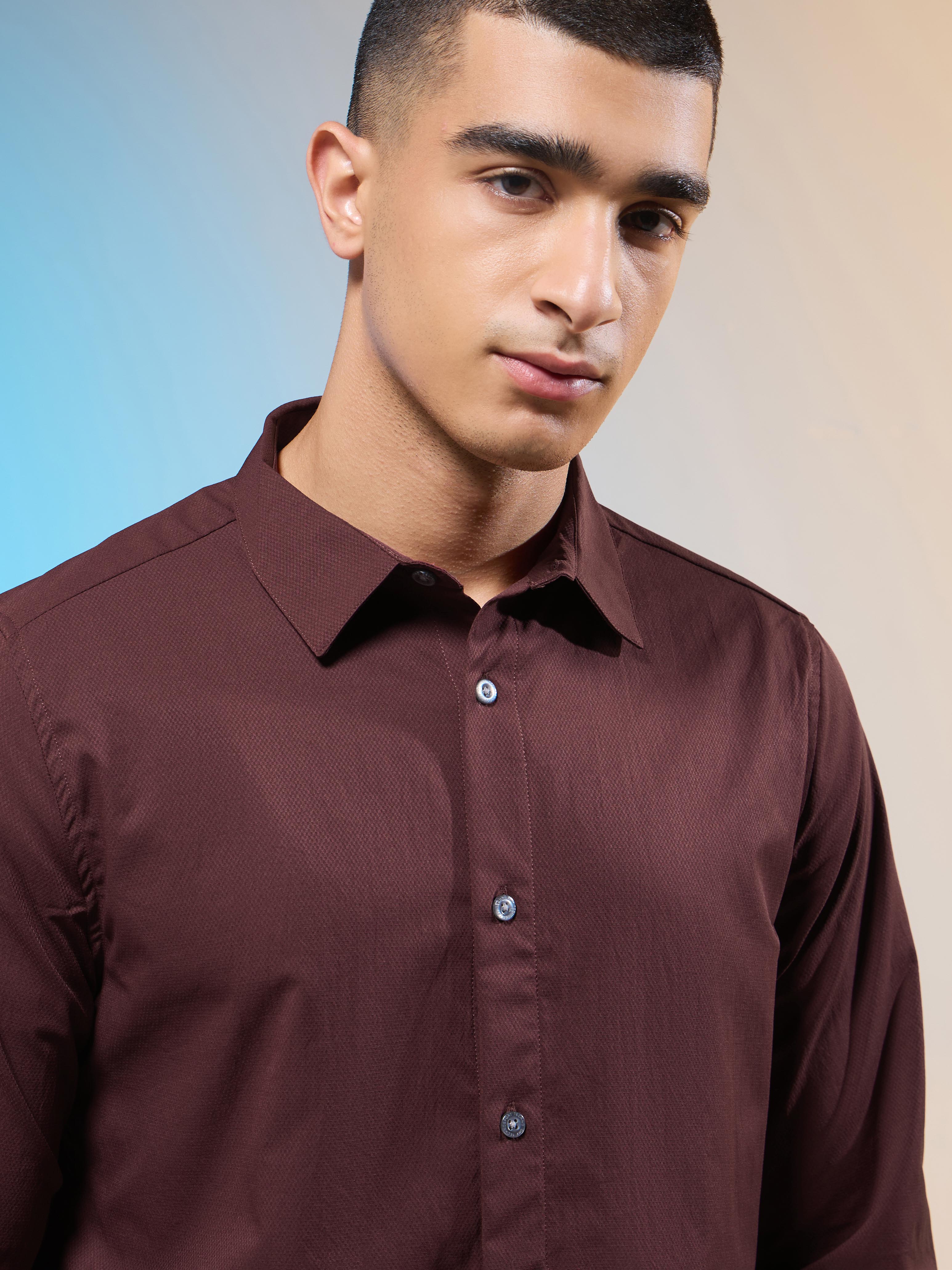 Technosport Men Solid Shirt (LS Lytra) - P823 - CHOCOLATE TRUFFLE