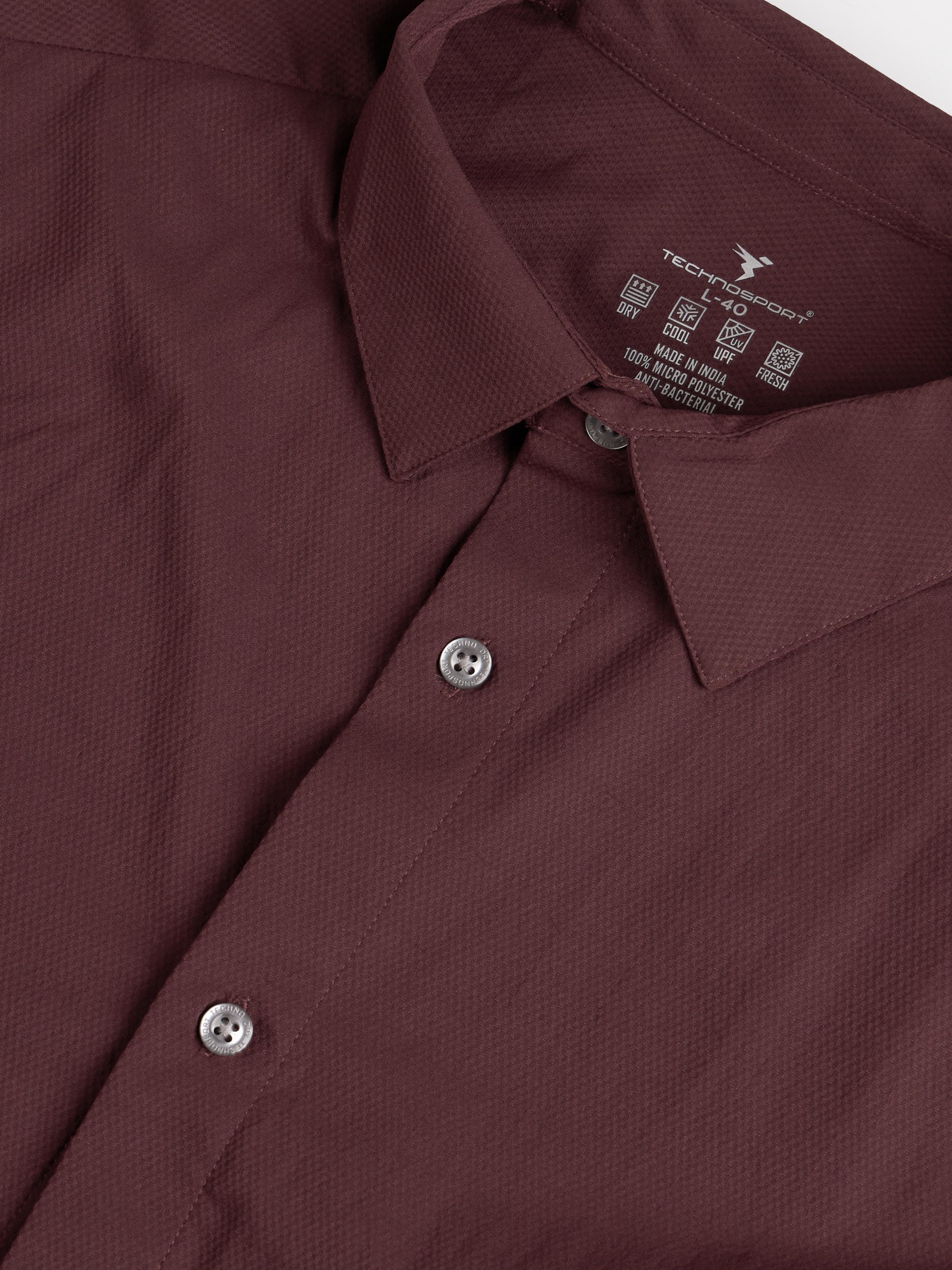 Technosport Men Solid Shirt (LS Lytra) - P823 - CHOCOLATE TRUFFLE