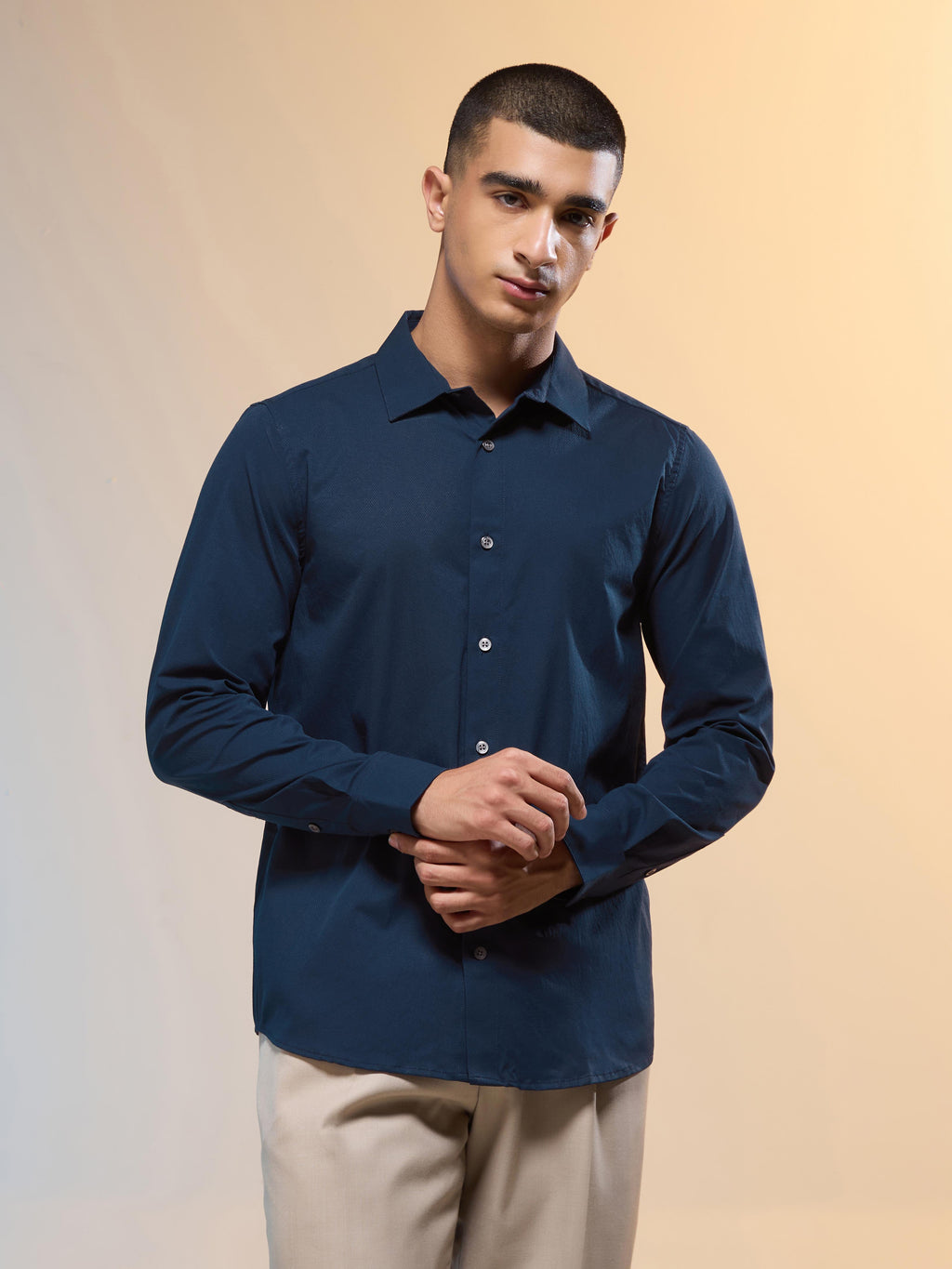 Technosport Men Solid Shirt (LS Lytra) - P823 - NAVY