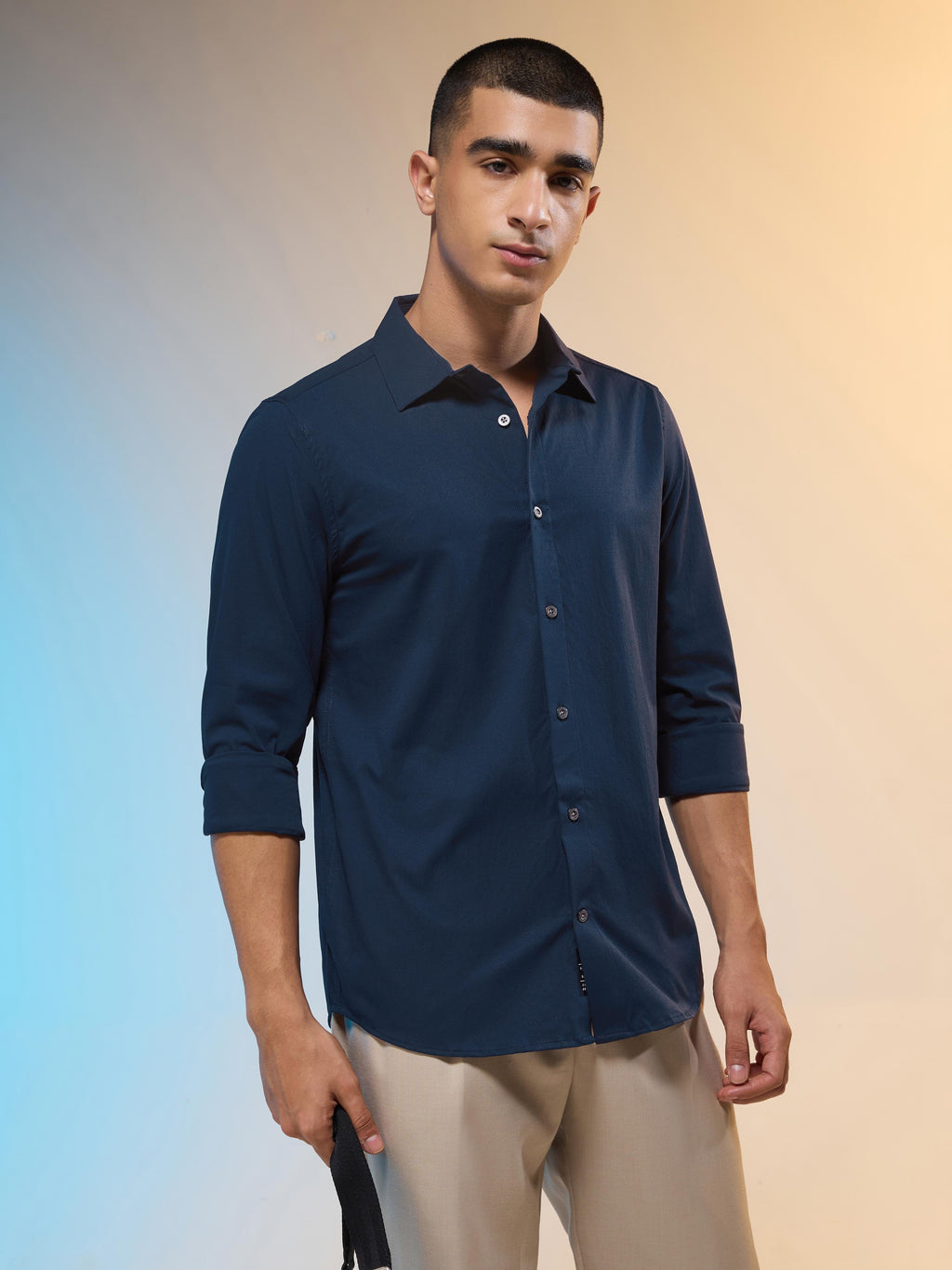 Technosport Men Solid Shirt (LS Lytra) - P823 - NAVY