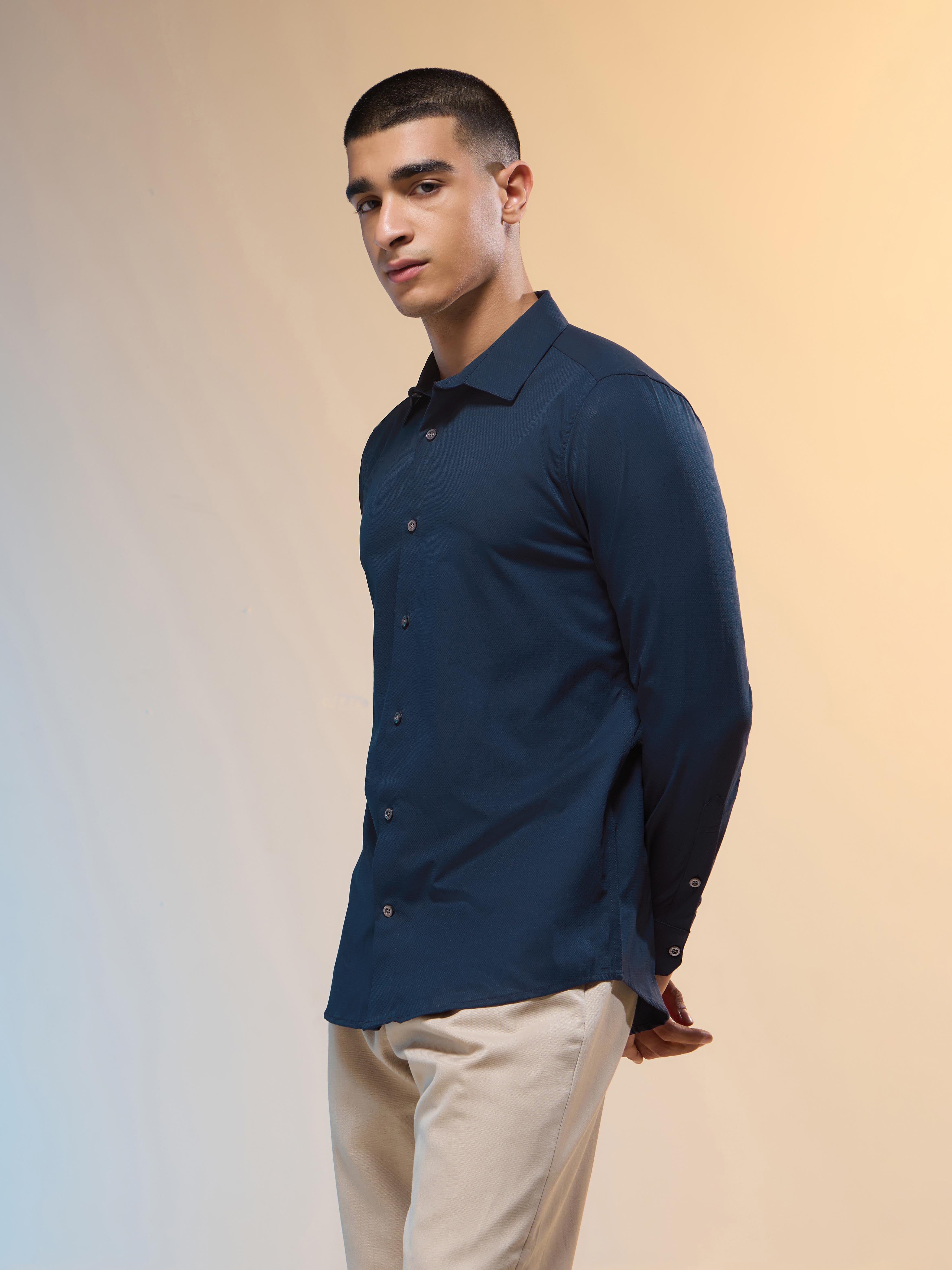Technosport Men Solid Shirt (LS Lytra) - P823 - NAVY