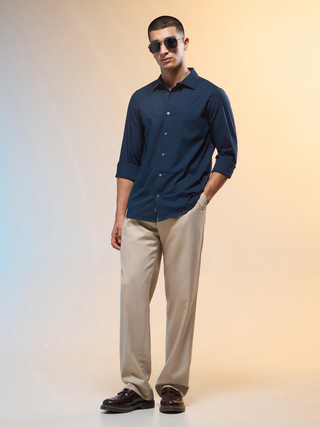 Technosport Men Solid Shirt (LS Lytra) - P823 - NAVY