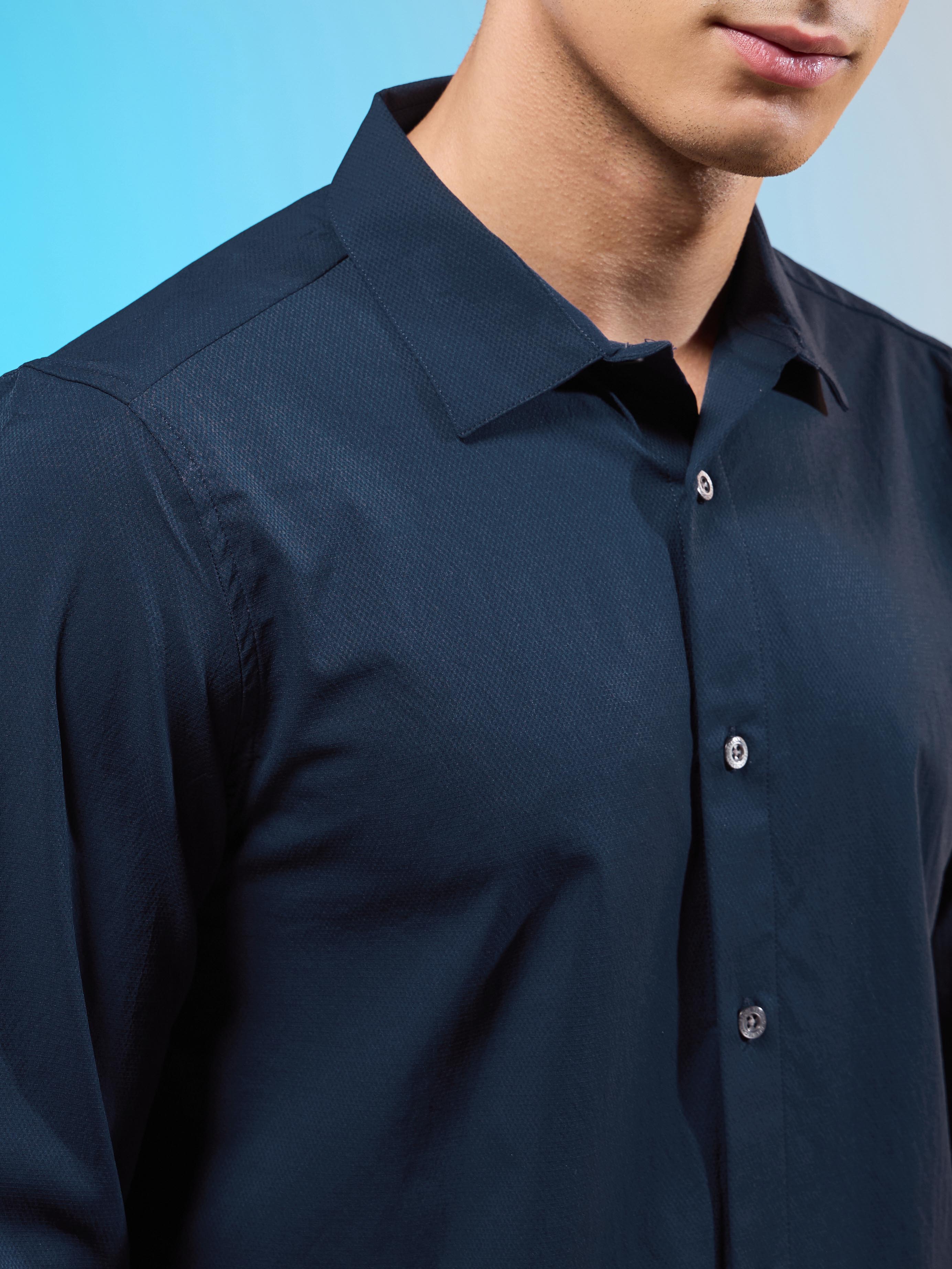 Technosport Men Solid Shirt (LS Lytra) - P823 - NAVY