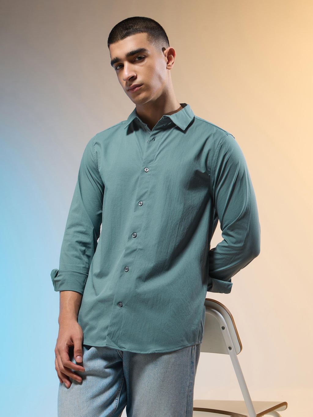 Technosport Men Solid Shirt (LS Lytra) - P823 - NORTH ATLANTIC