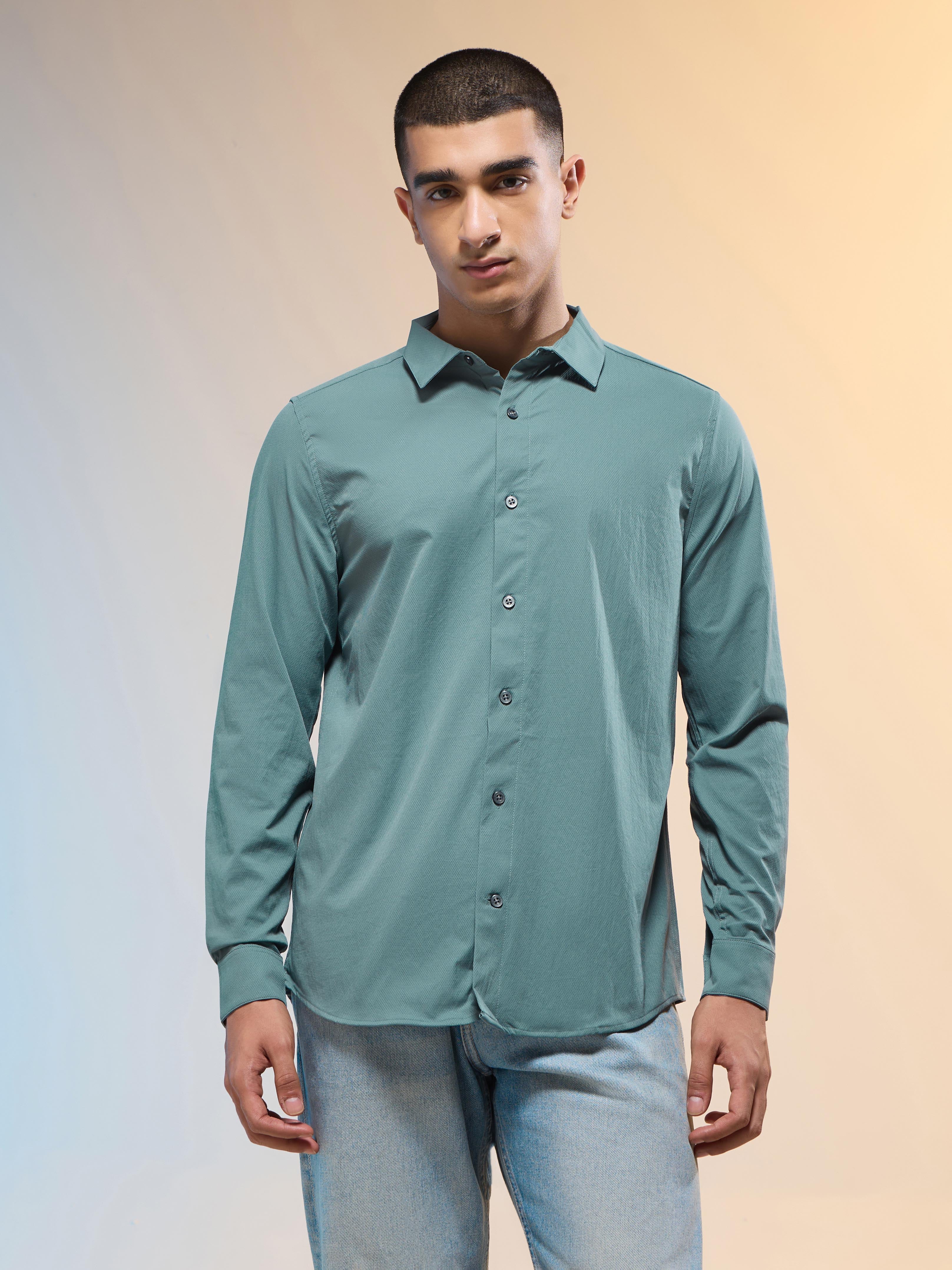 Technosport Men Solid Shirt (LS Lytra) - P823 - NORTH ATLANTIC