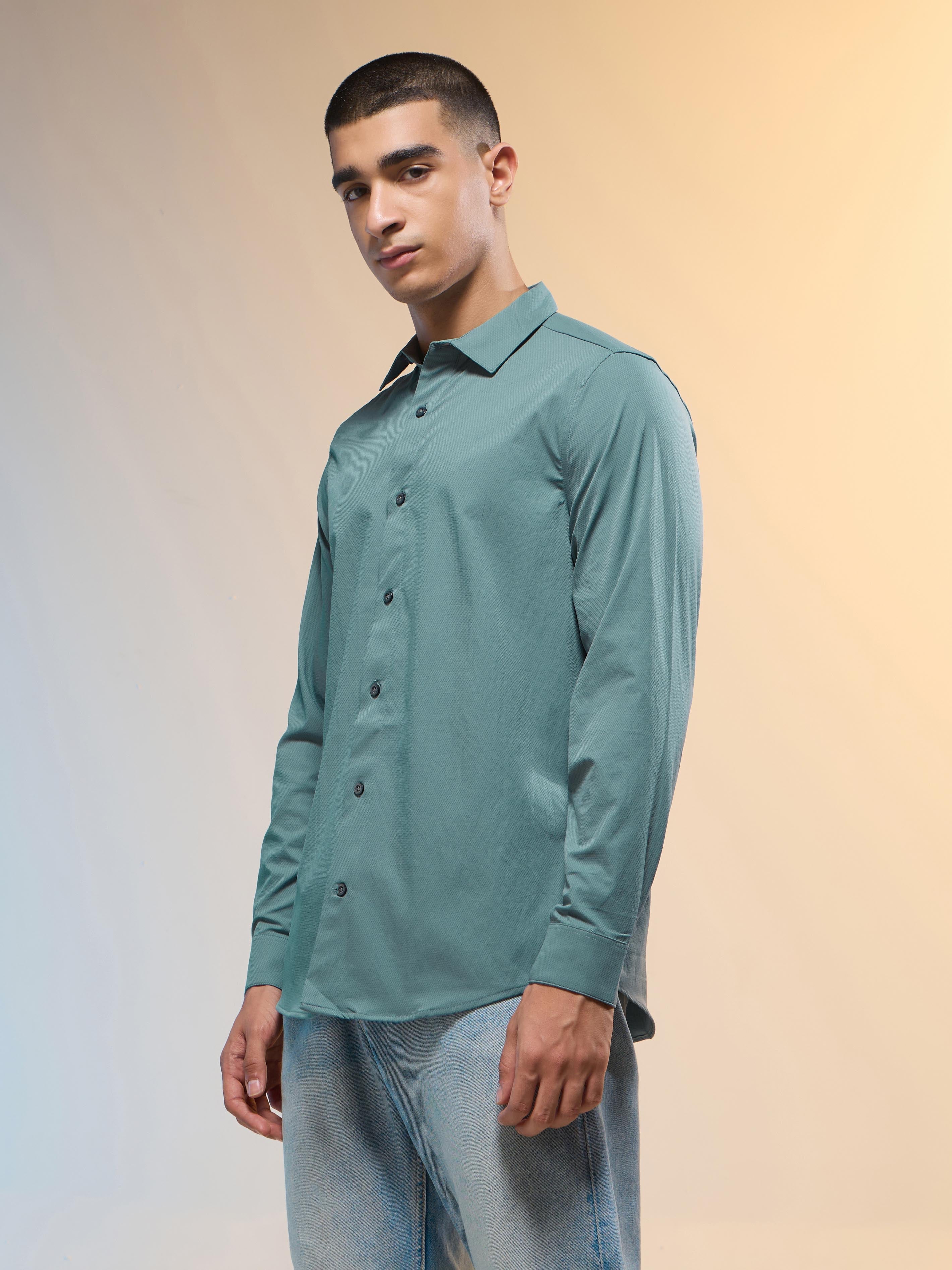 Technosport Men Solid Shirt (LS Lytra) - P823 - NORTH ATLANTIC