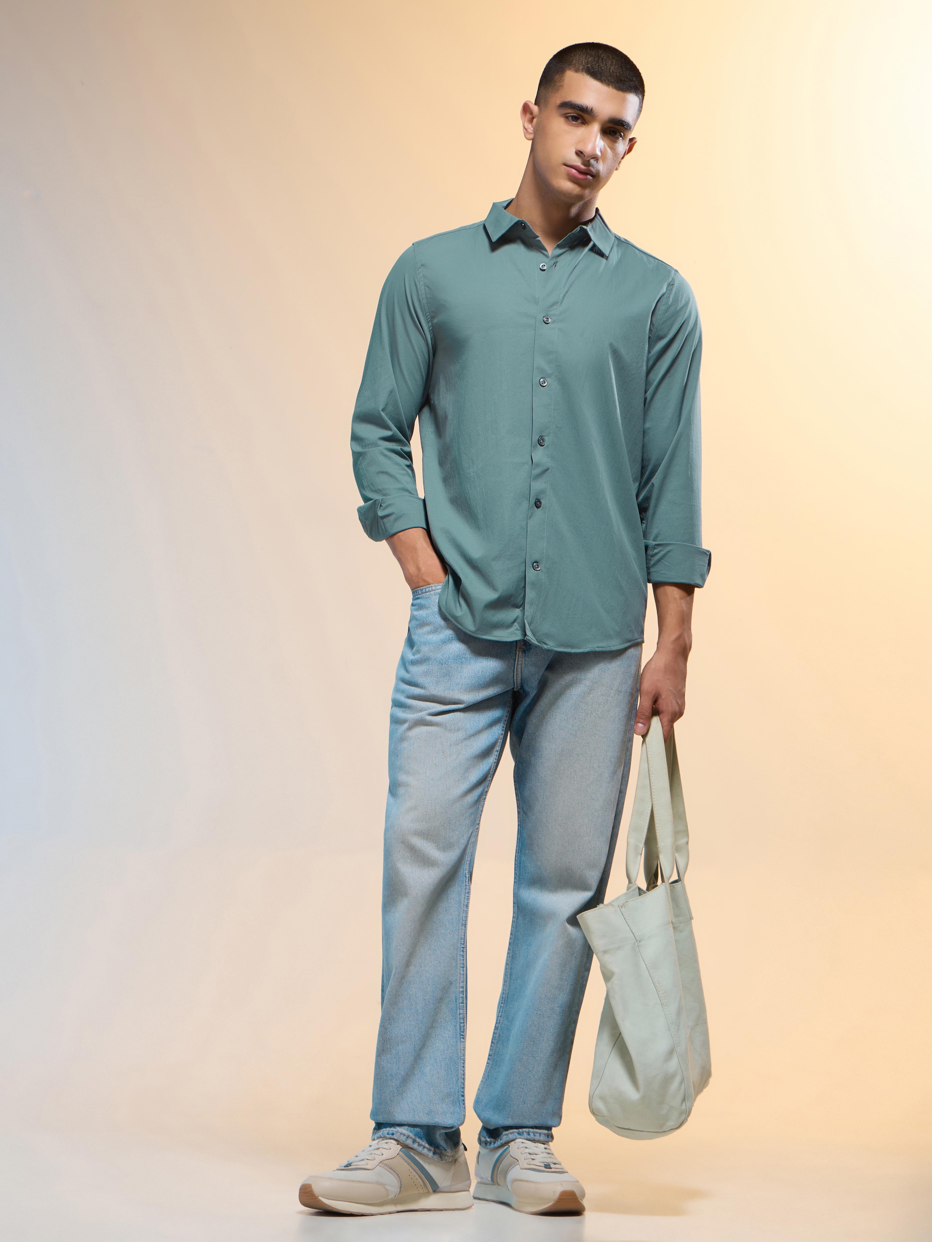 Technosport Men Solid Shirt (LS Lytra) - P823 - NORTH ATLANTIC