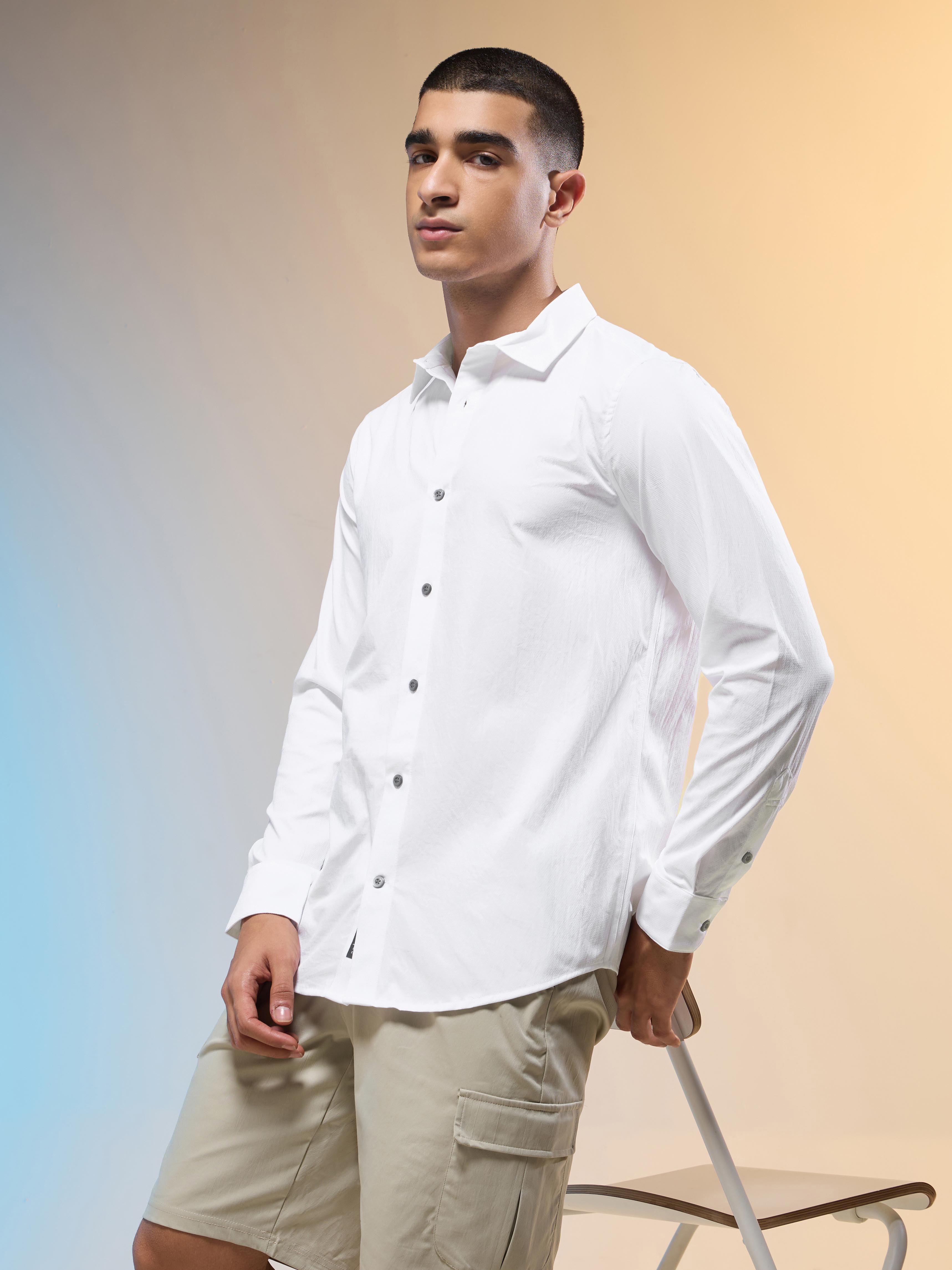 Technosport Men Solid Shirt (LS Lytra) - P823 - WHITE