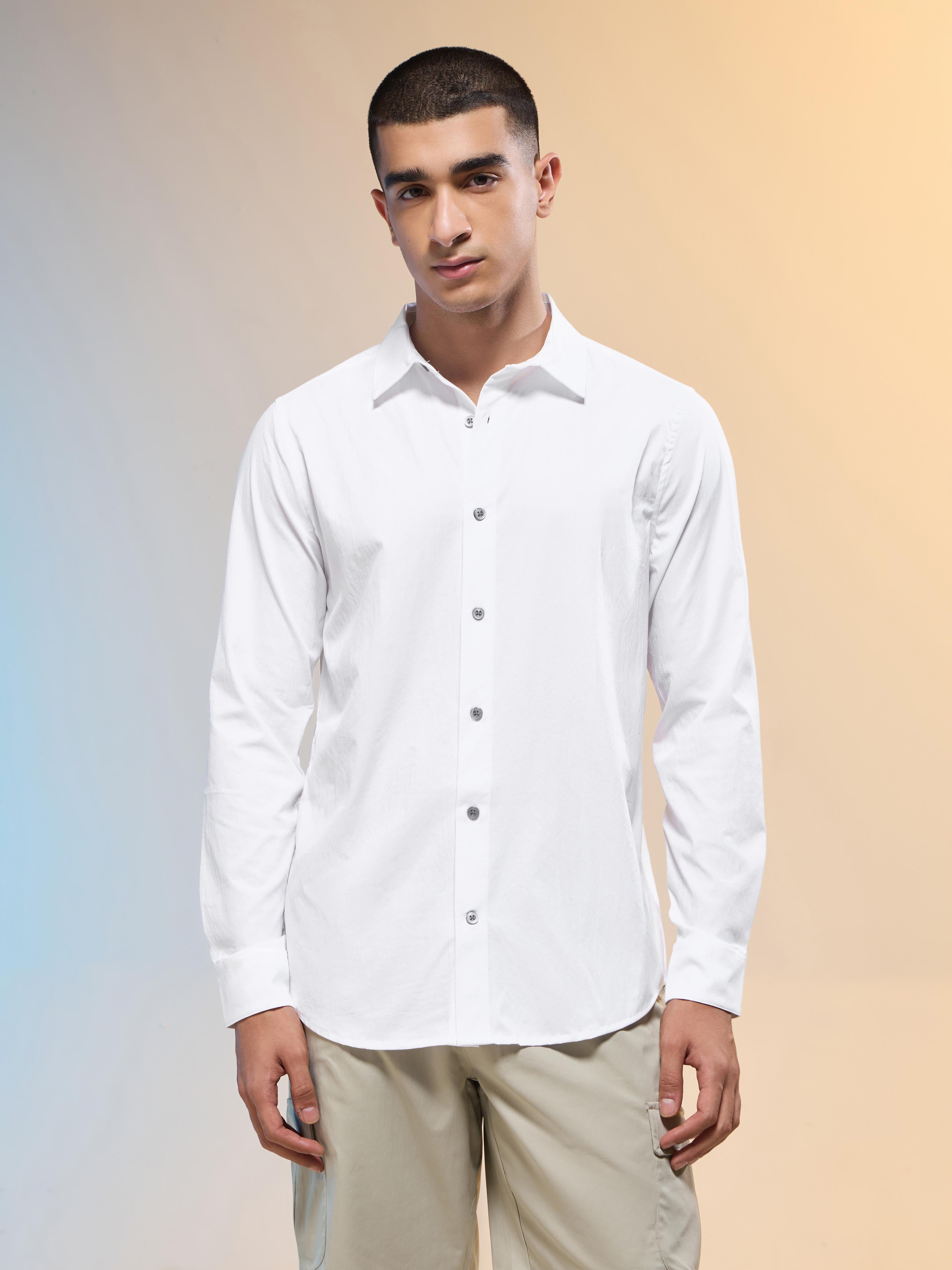Technosport Men Solid Shirt (LS Lytra) - P823 - WHITE