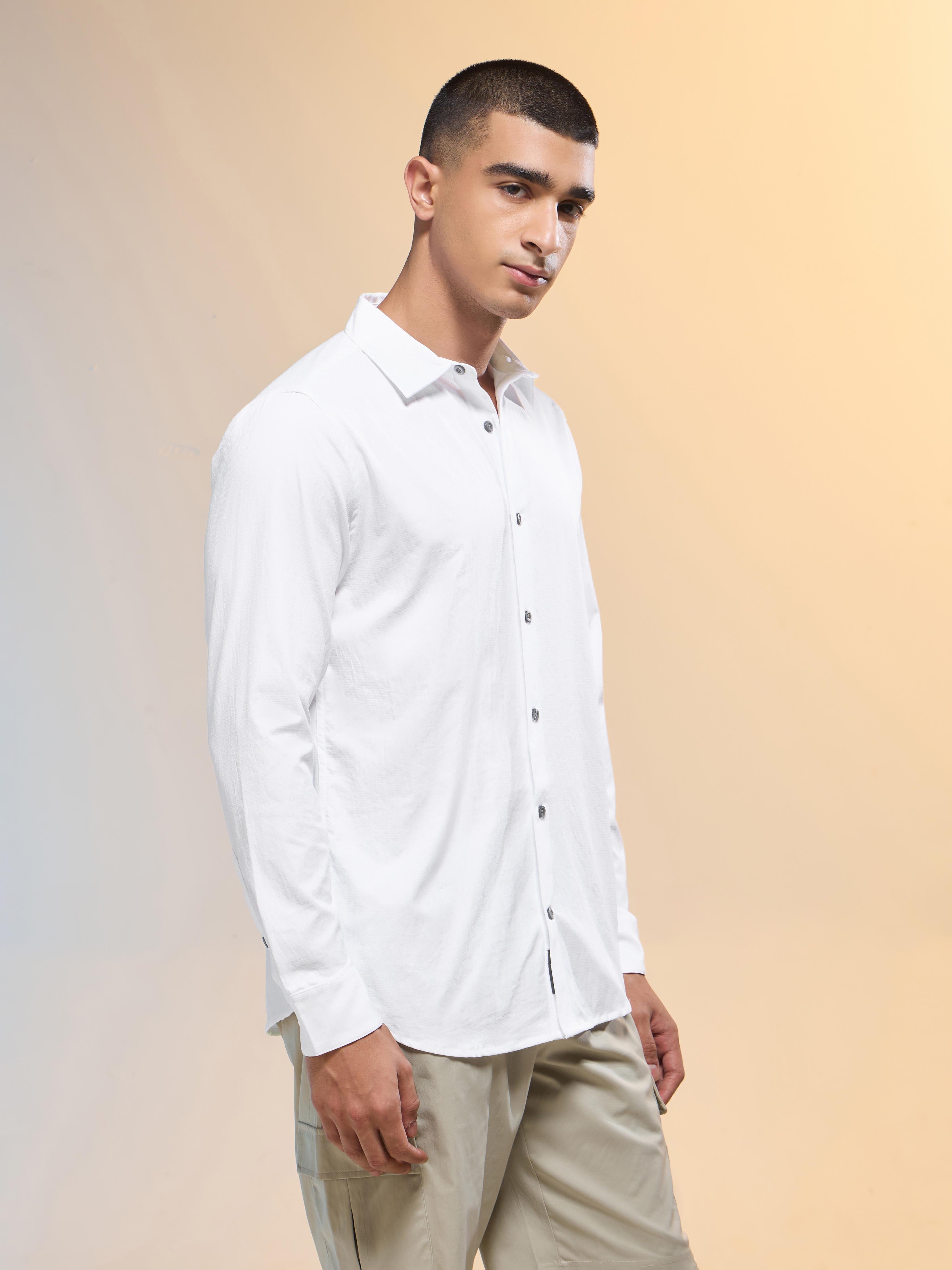 Technosport Men Solid Shirt (LS Lytra) - P823 - WHITE