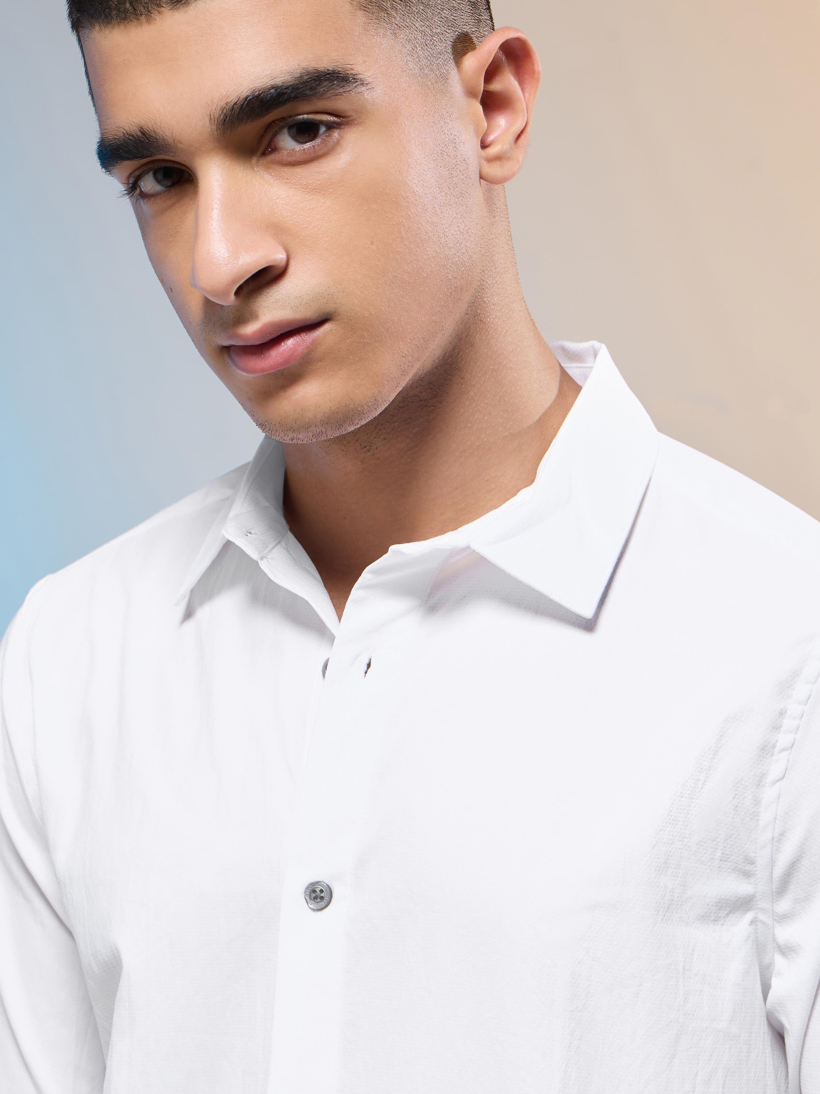 Technosport Men Solid Shirt (LS Lytra) - P823 - WHITE