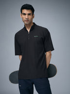 Technosport Mock Neck Self Design Oversized Tshirt (Matpiq) - P910 - BLACK