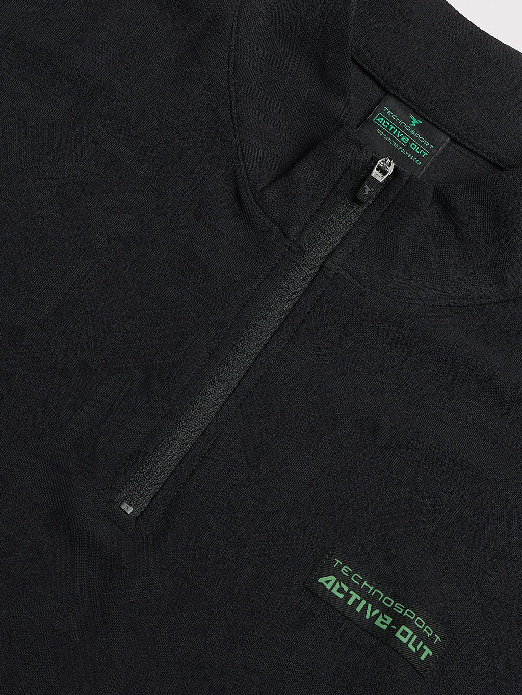 Technosport Mock Neck Self Design Oversized Tshirt (Matpiq) - P910 - BLACK