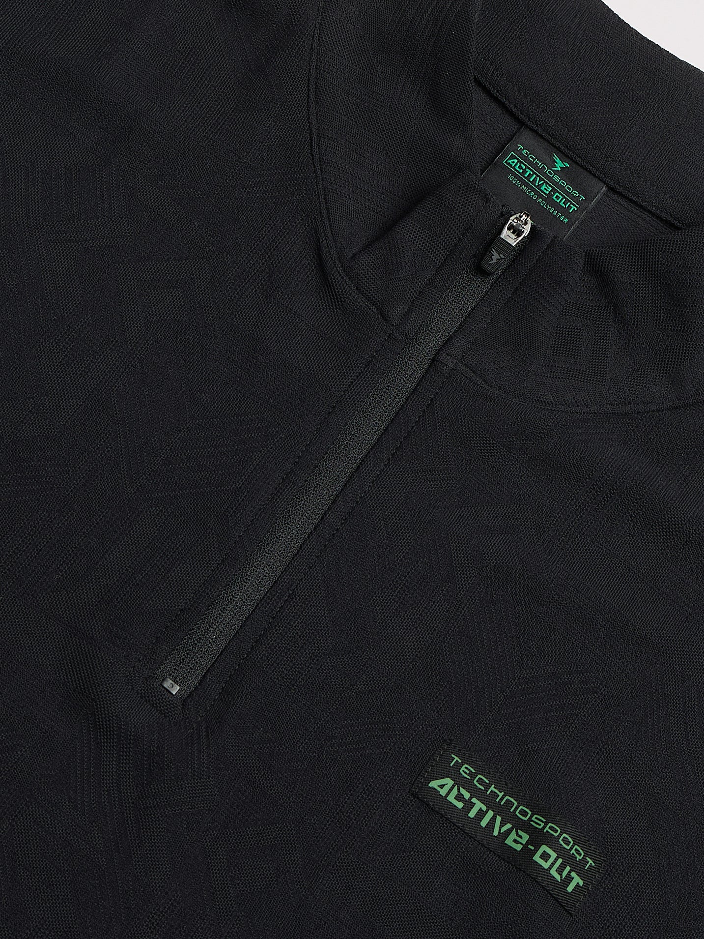 Technosport Mock Neck Self Design Oversized Tshirt (Matpiq) - P910 - BLACK