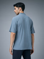Technosport Mock Neck Self Design Oversized Tshirt (Matpiq) - P910 - BLUE STONE