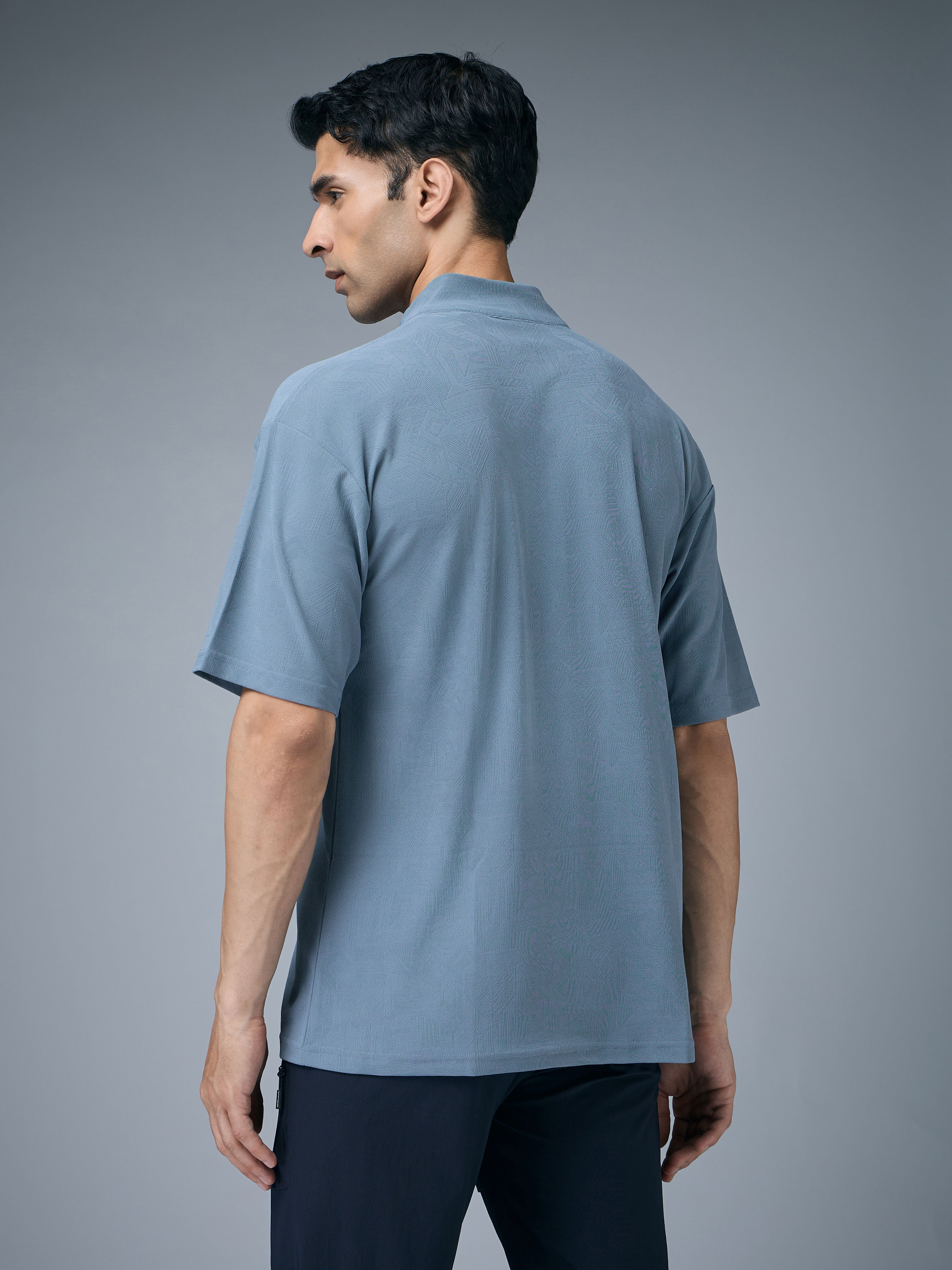 Technosport Mock Neck Self Design Oversized Tshirt (Matpiq) - P910 - BLUE STONE