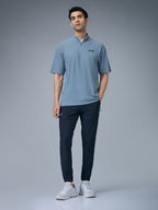 Technosport Mock Neck Self Design Oversized Tshirt (Matpiq) - P910 - BLUE STONE