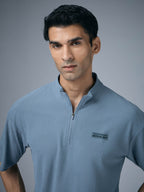 Technosport Mock Neck Self Design Oversized Tshirt (Matpiq) - P910 - BLUE STONE