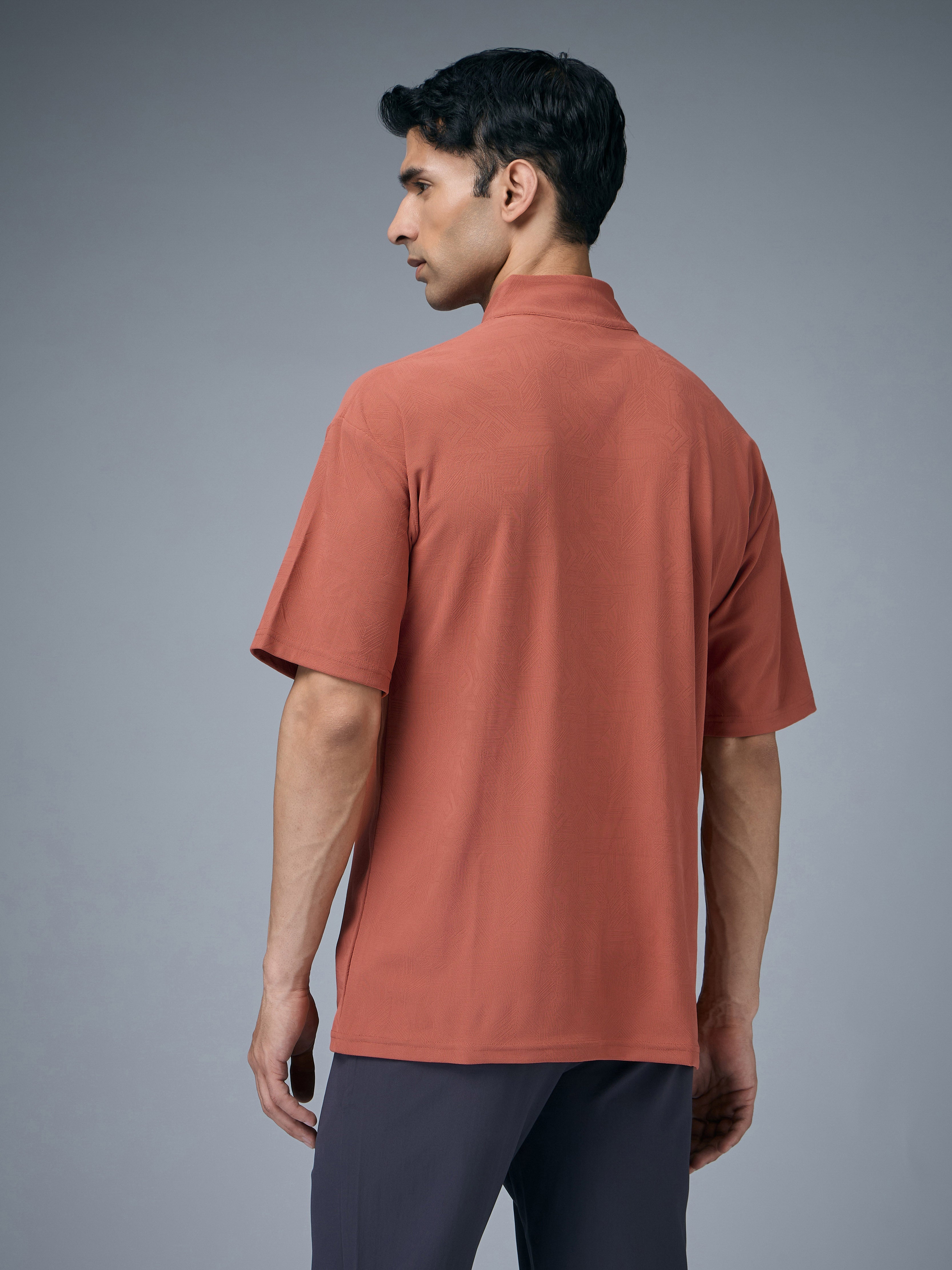 Technosport Mock Neck Self Design Oversized Tshirt (Matpiq) - P910 - CHILLI FLAKES