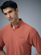 Technosport Mock Neck Self Design Oversized Tshirt (Matpiq) - P910 - CHILLI FLAKES