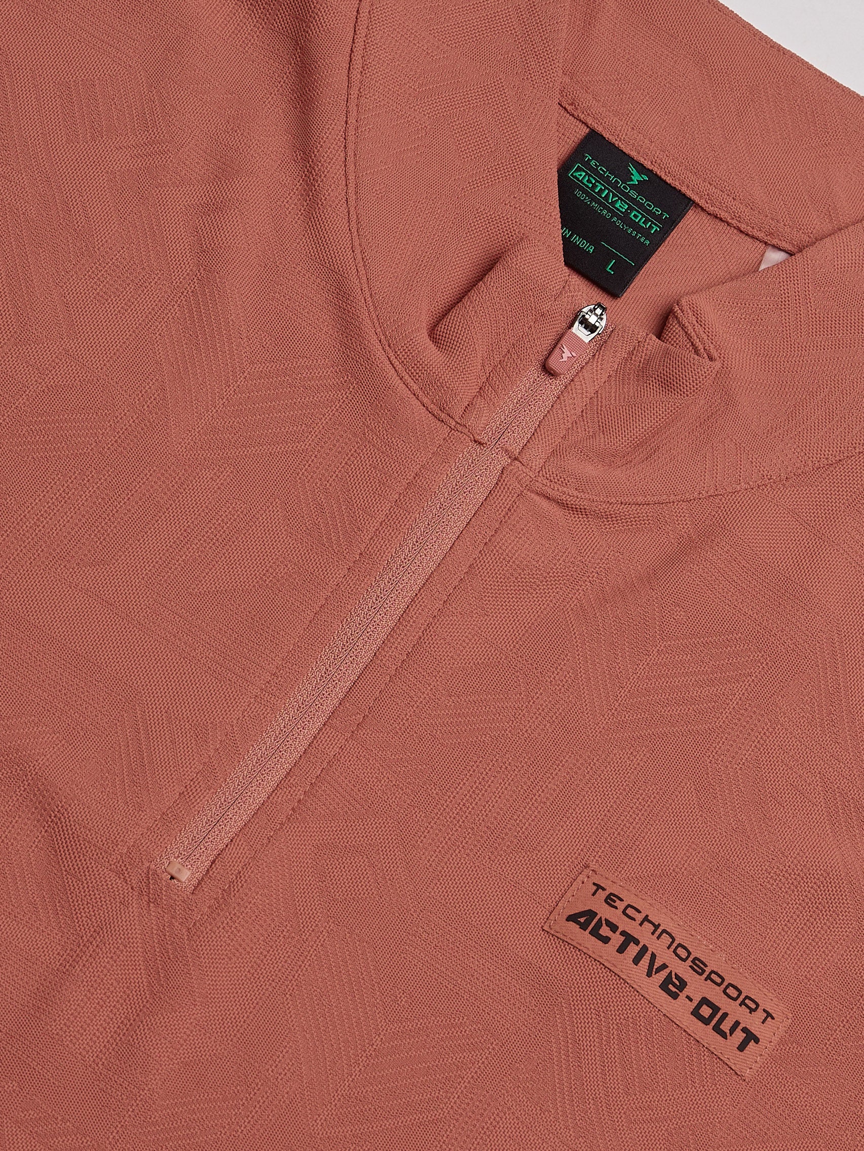 Technosport Mock Neck Self Design Oversized Tshirt (Matpiq) - P910 - CHILLI FLAKES
