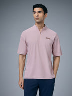 Technosport Mock Neck Self Design Oversized Tshirt (Matpiq) - P910 - DUSTY PINK