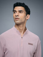 Technosport Mock Neck Self Design Oversized Tshirt (Matpiq) - P910 - DUSTY PINK
