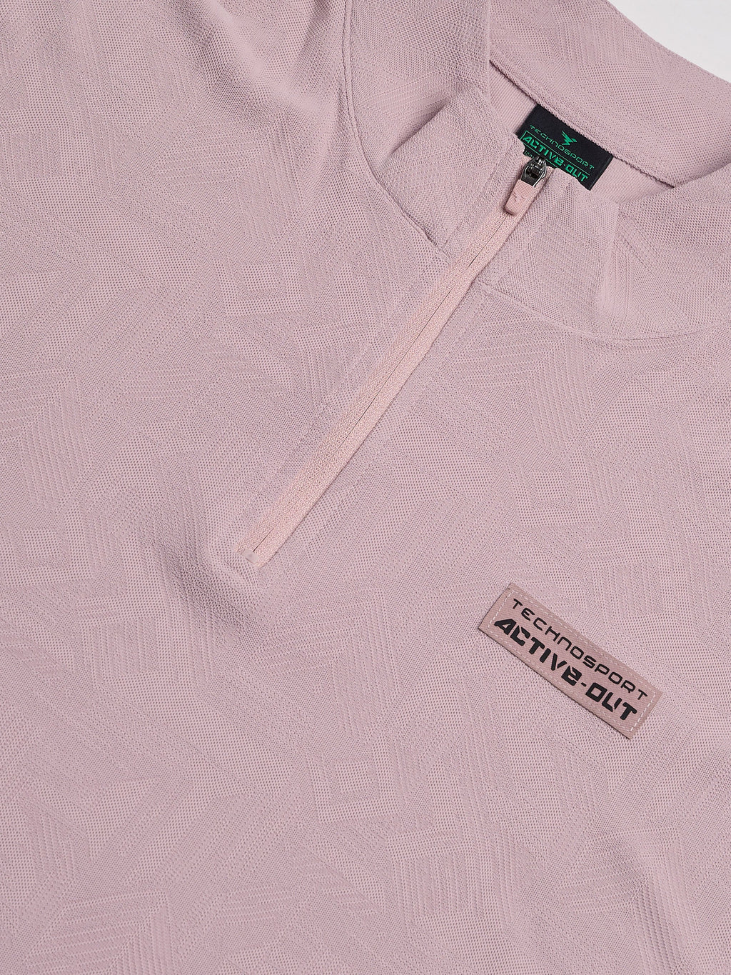 Technosport Mock Neck Self Design Oversized Tshirt (Matpiq) - P910 - DUSTY PINK