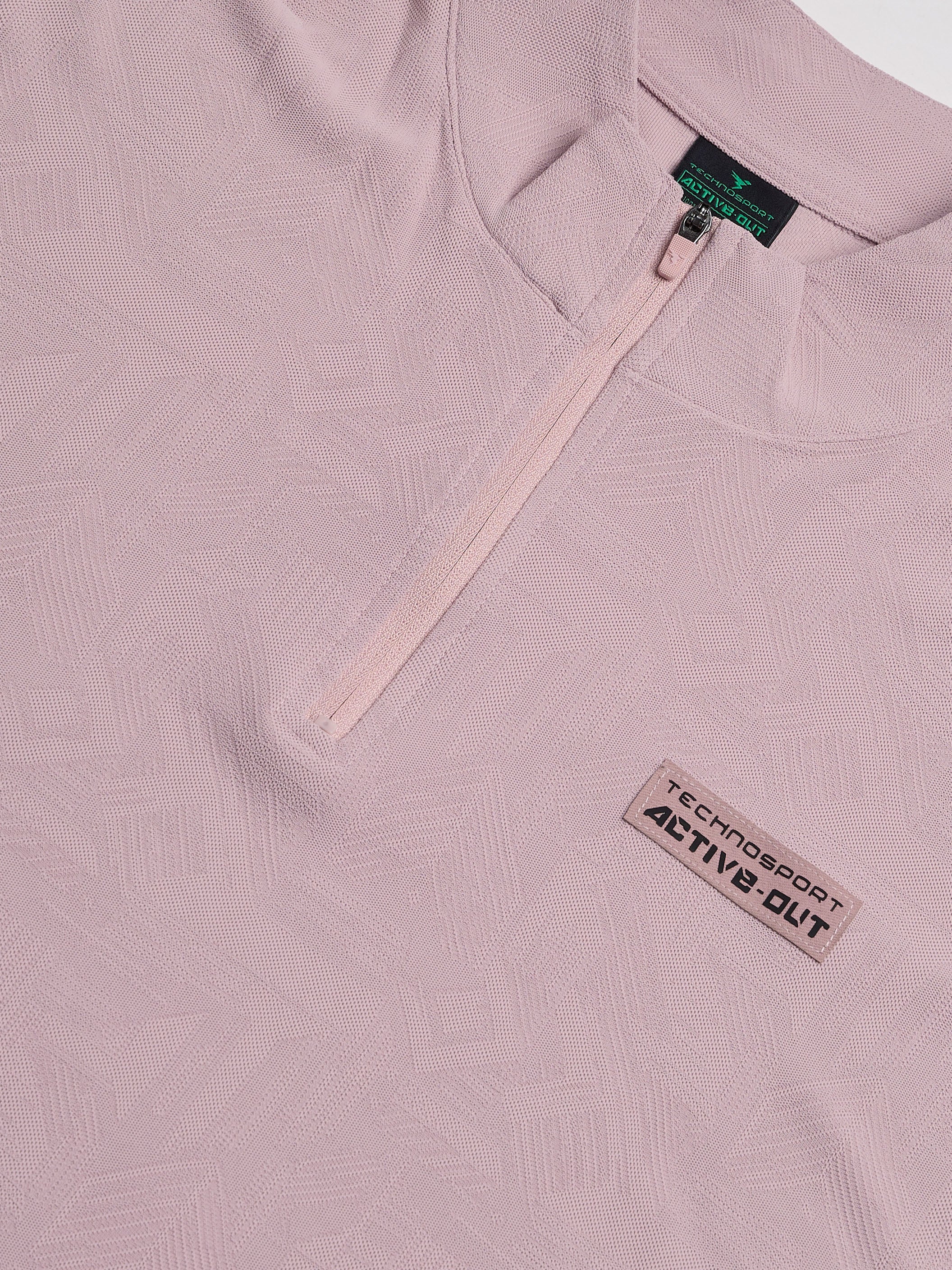 Technosport Mock Neck Self Design Oversized Tshirt (Matpiq) - P910 - DUSTY PINK