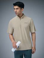 Technosport Mock Neck Self Design Oversized Tshirt (Matpiq) - P910 - OYSTER GRAY