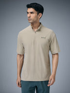 Technosport Mock Neck Self Design Oversized Tshirt (Matpiq) - P910 - OYSTER GRAY