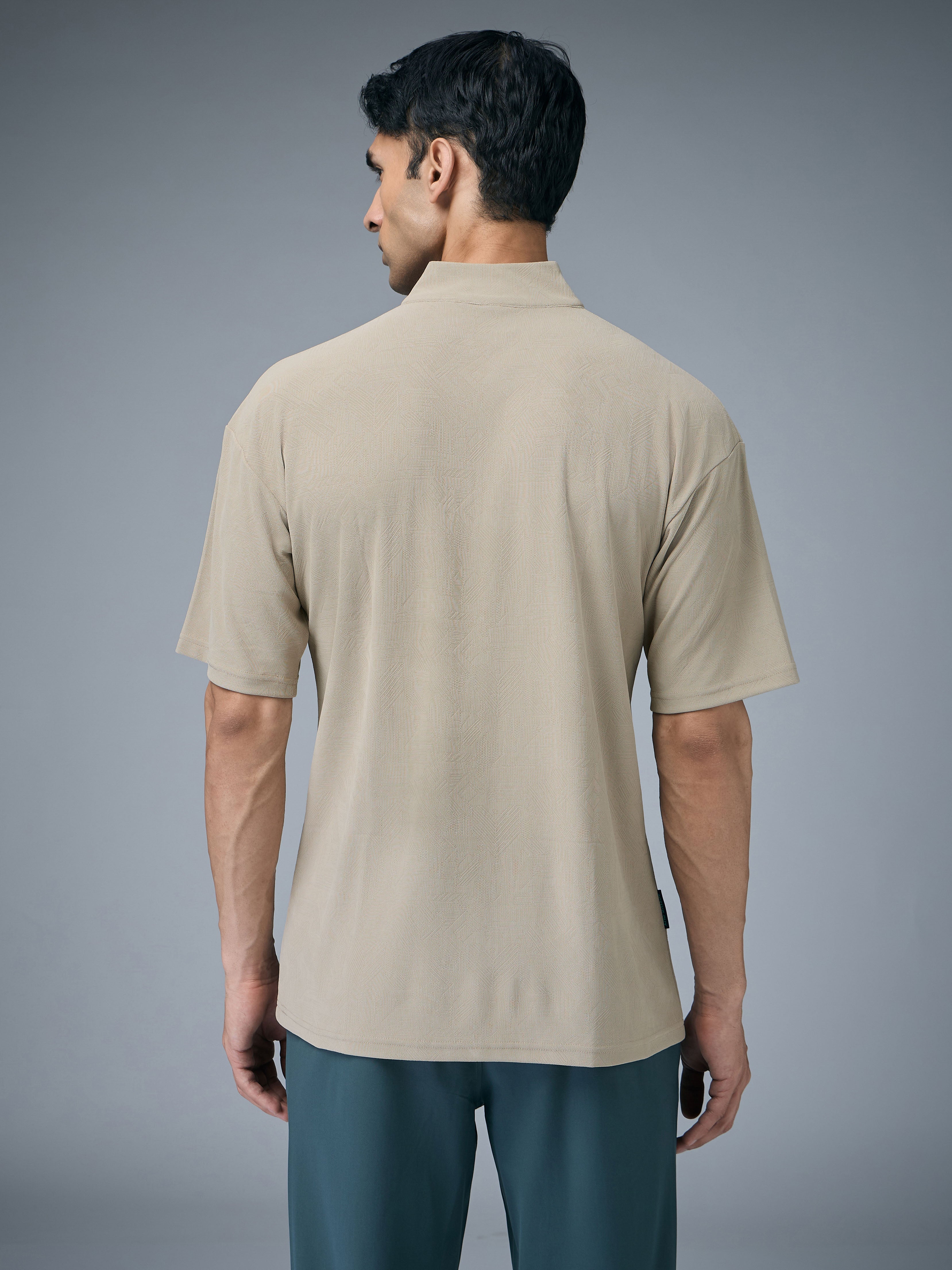 Technosport Mock Neck Self Design Oversized Tshirt (Matpiq) - P910 - OYSTER GRAY