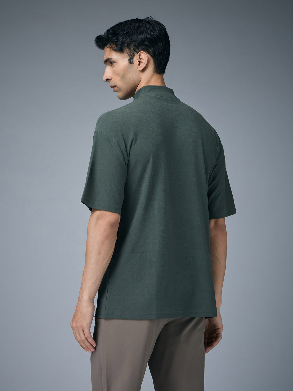 Technosport Mock Neck Self Design Oversized Tshirt (Matpiq) - P910 - TREKKING GREEN
