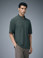 Technosport Mock Neck Self Design Oversized Tshirt (Matpiq) - P910 - TREKKING GREEN