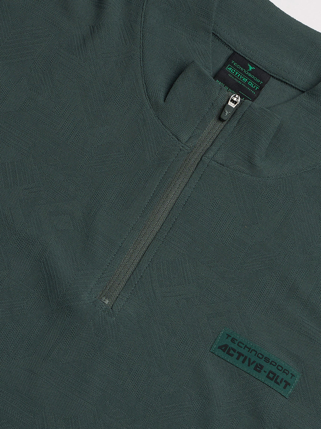 Technosport Mock Neck Self Design Oversized Tshirt (Matpiq) - P910 - TREKKING GREEN