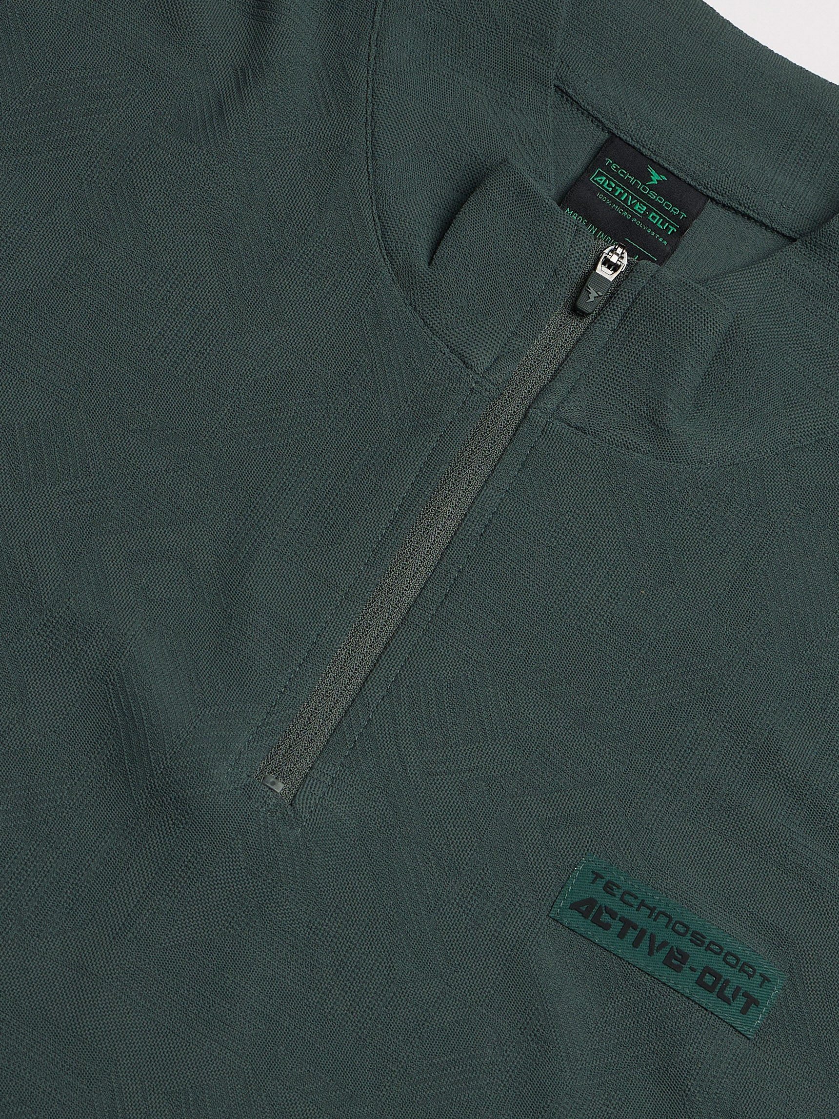 Technosport Mock Neck Self Design Oversized Tshirt (Matpiq) - P910 - TREKKING GREEN