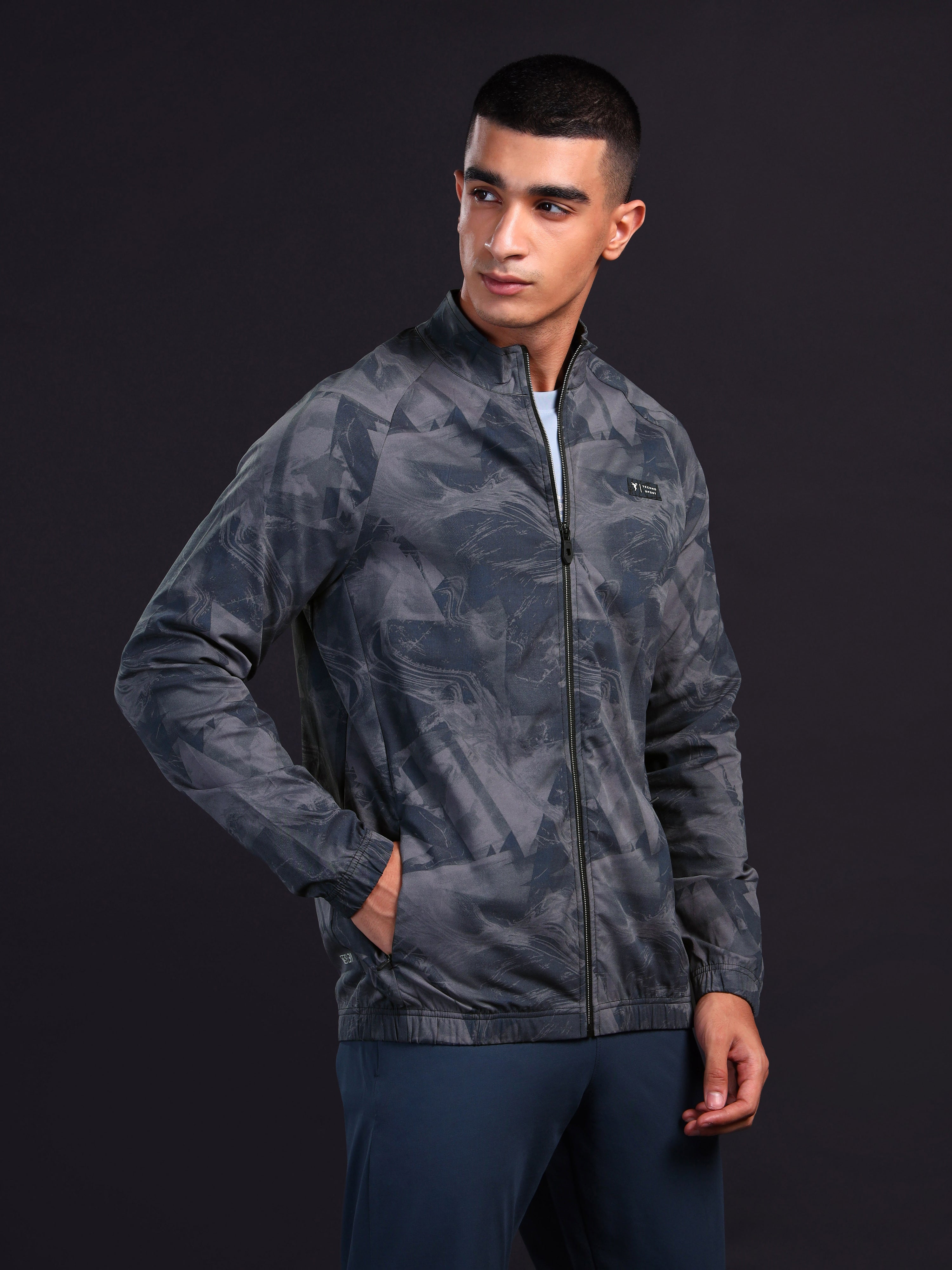 Technosport Printed Jacket (TS Flexi) - PM92 - BLACK STROKE