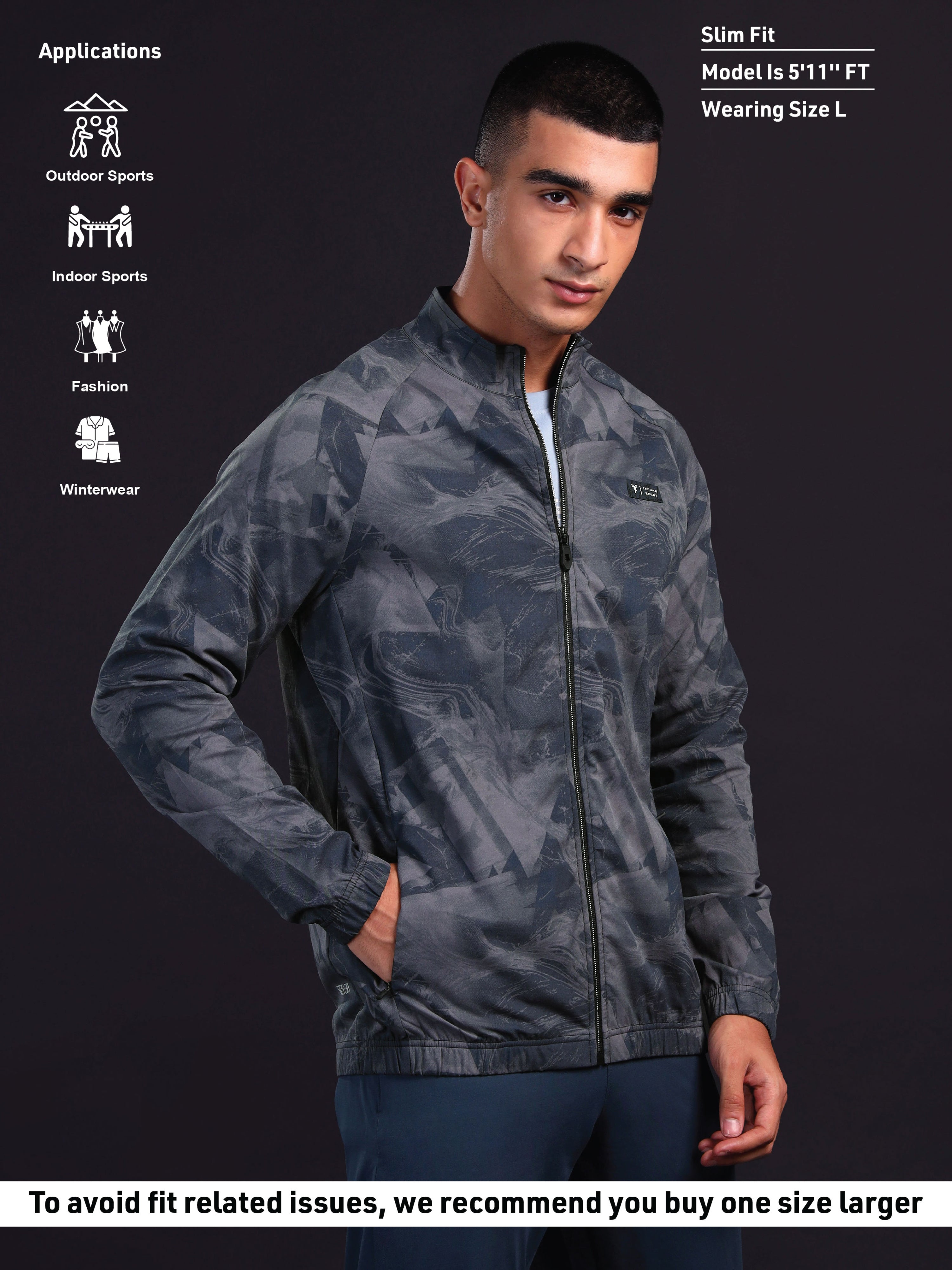 Technosport Printed Jacket (TS Flexi) - PM92 - BLACK STROKE