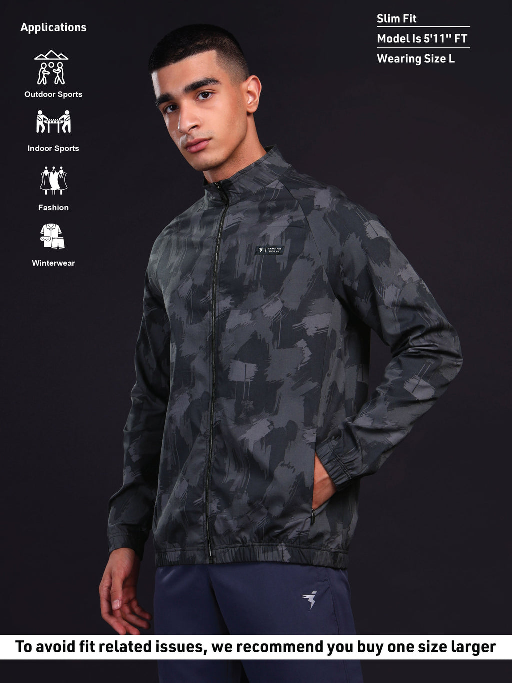 Technosport Printed Jacket (TS Flexi) - PM92 - BLACK STROM