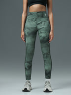 Technosport Women Printed Tights (Elasto Plus) - W155 - GREENY RADIANT RIPPLE
