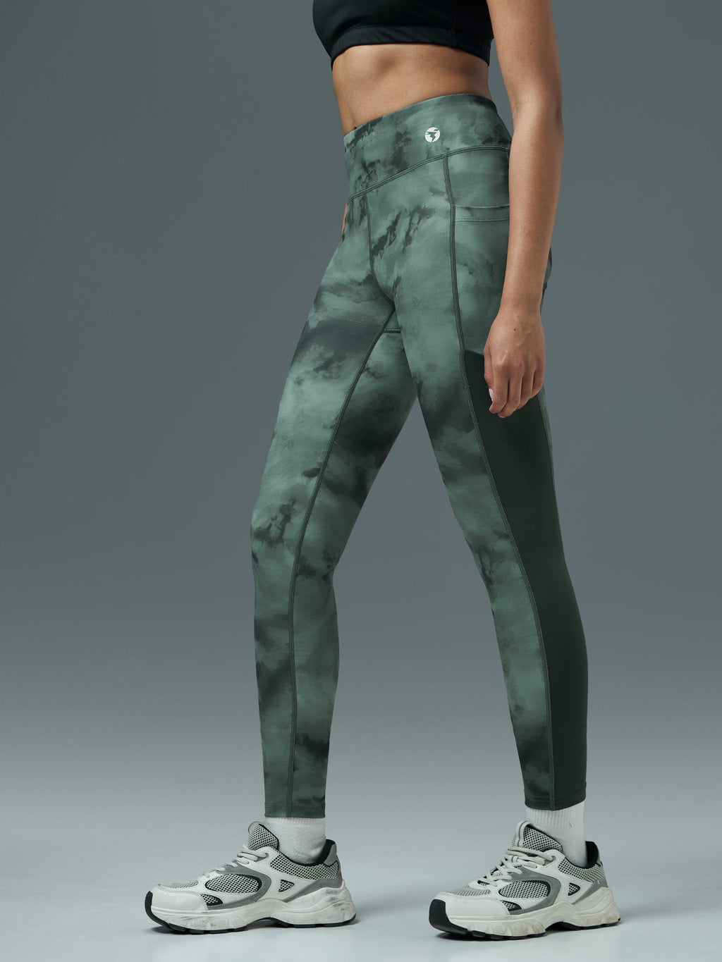 Technosport Women Printed Tights (Elasto Plus) - W155 - GREENY RADIANT RIPPLE
