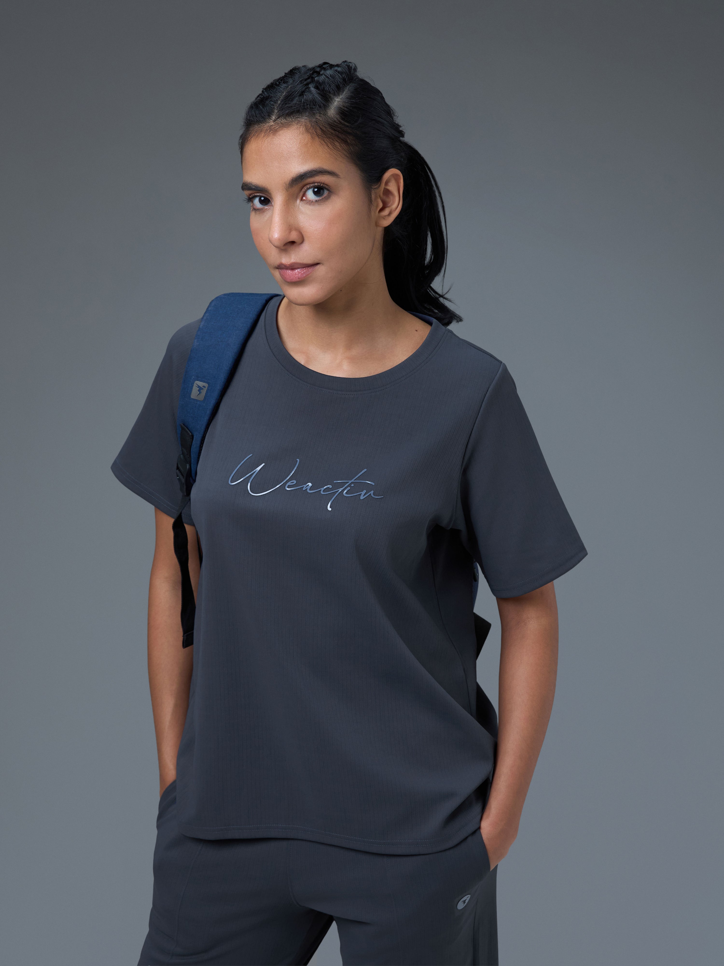 Technosport Women Relaxed Fit TShirt (Elasto Plus) - W163 - CARBON GREY