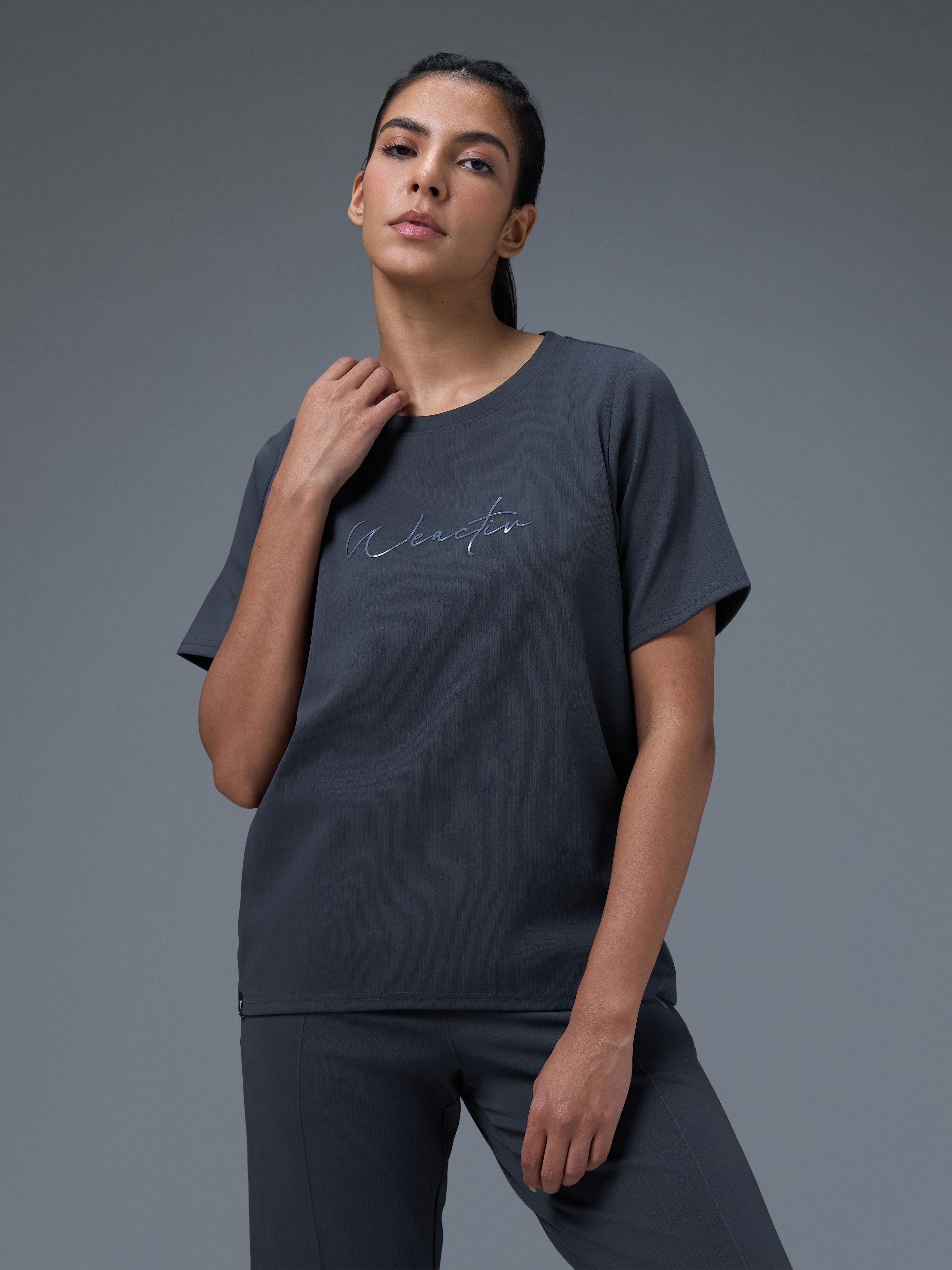 Technosport Women Relaxed Fit TShirt (Elasto Plus) - W163 - CARBON GREY