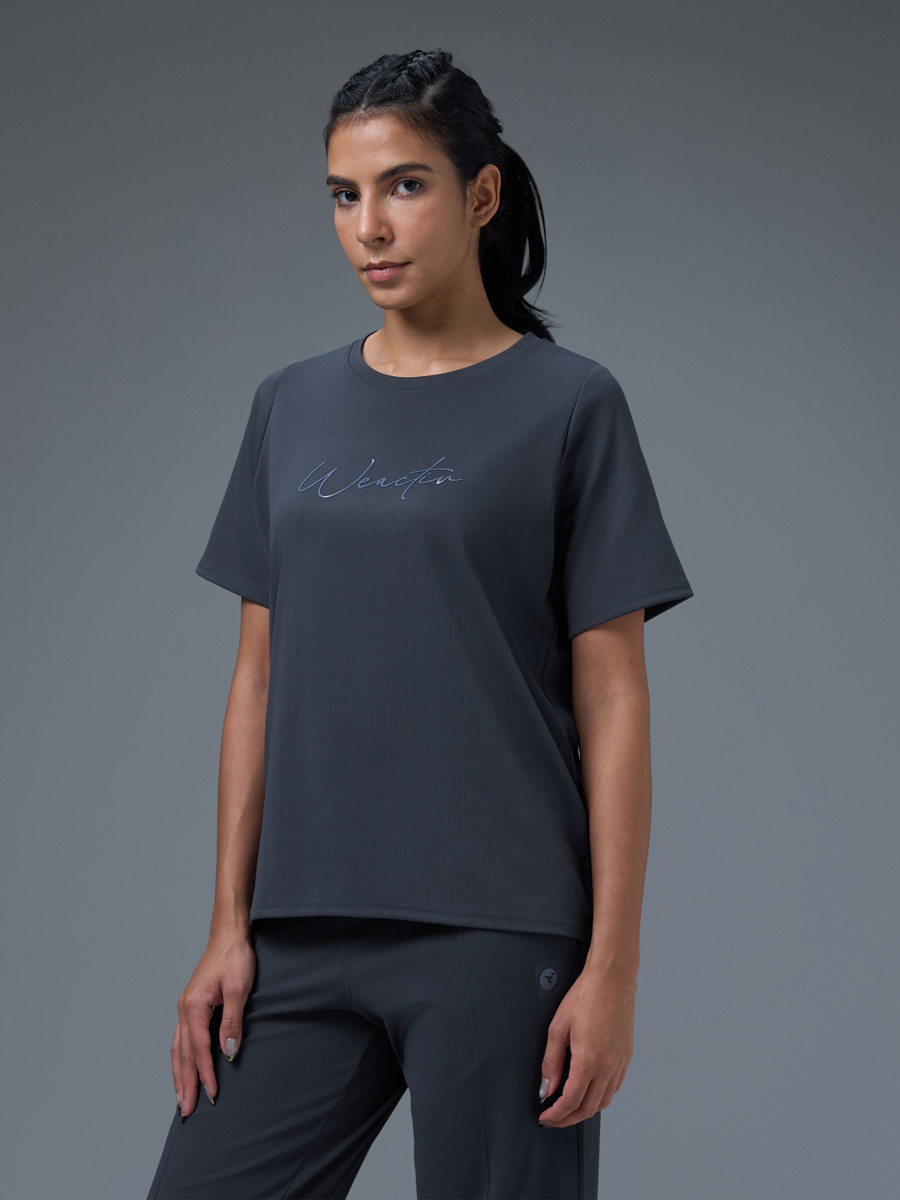 Technosport Women Relaxed Fit TShirt (Elasto Plus) - W163 - CARBON GREY
