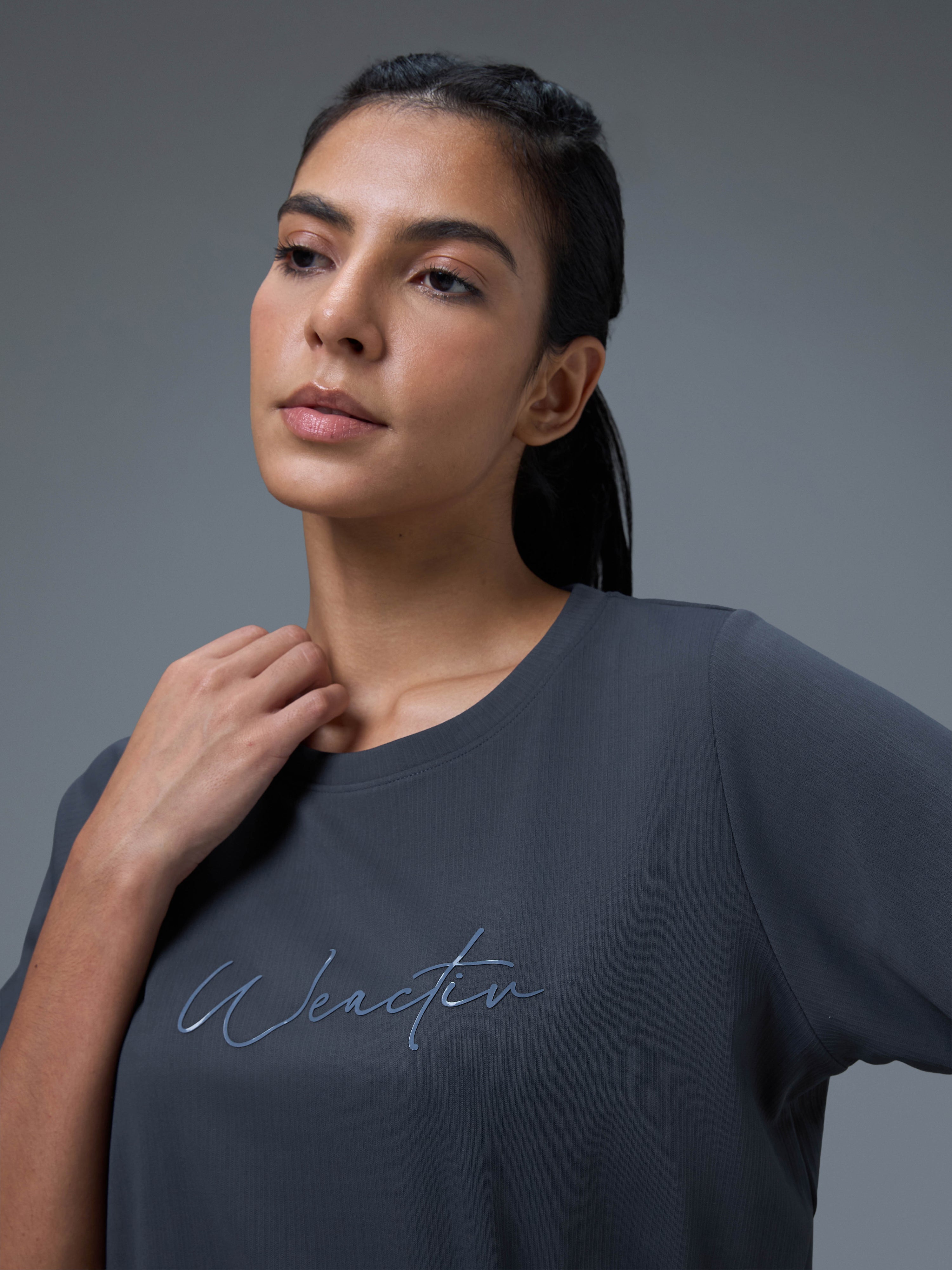 Technosport Women Relaxed Fit TShirt (Elasto Plus) - W163 - CARBON GREY