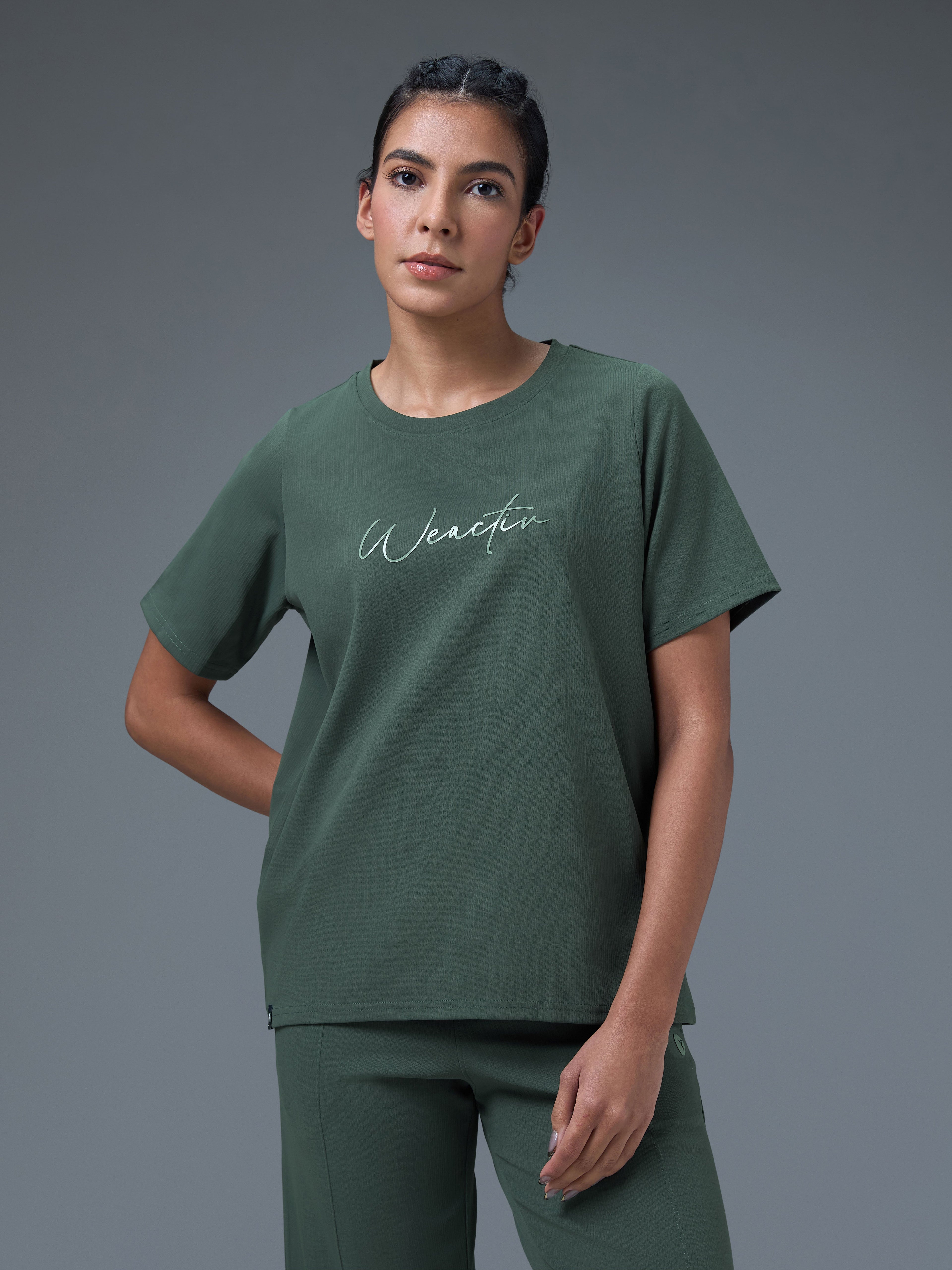 Technosport Women Relaxed Fit TShirt (Elasto Plus) - W163 - TREKKING GREEN