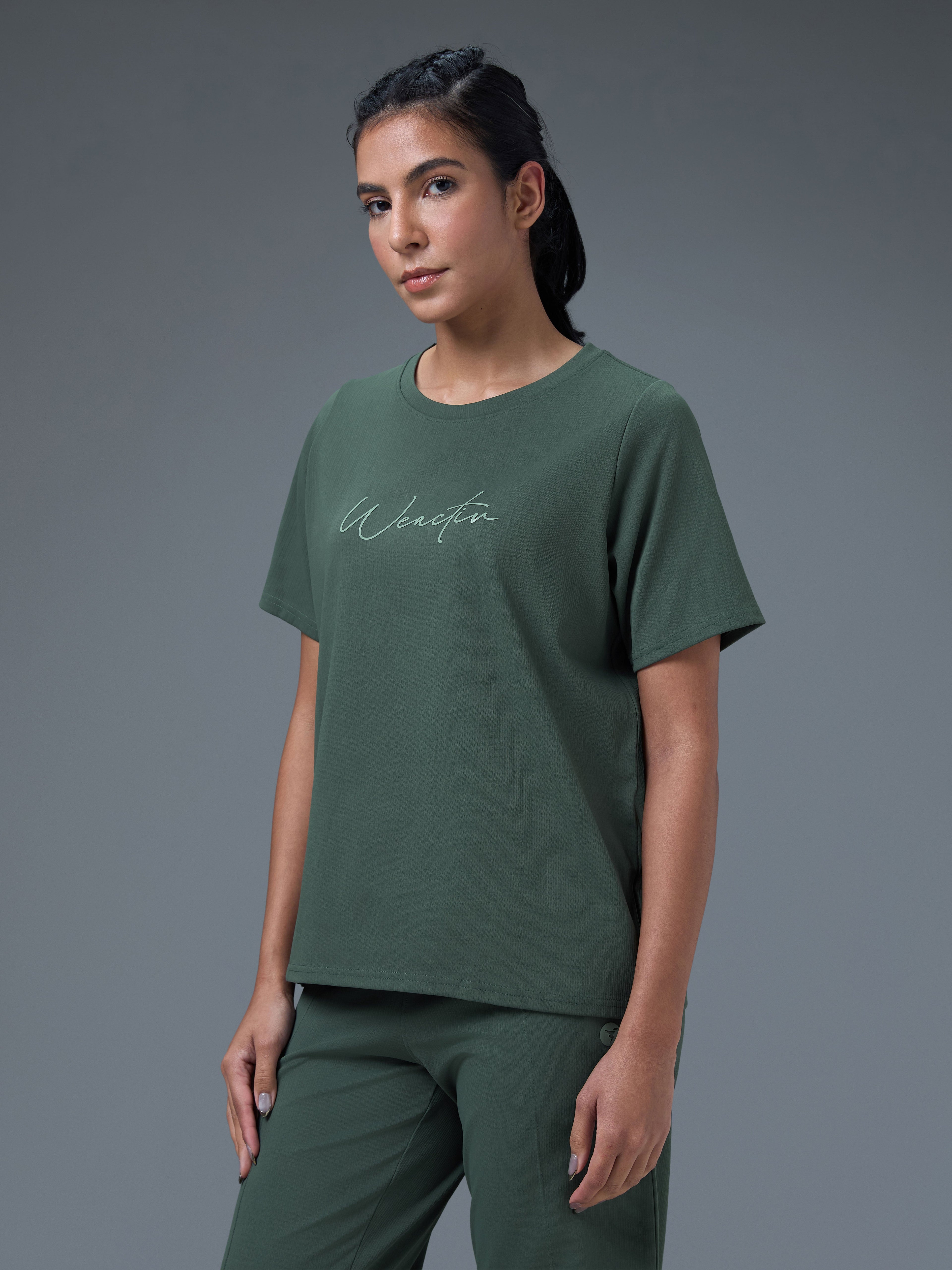 Technosport Women Relaxed Fit TShirt (Elasto Plus) - W163 - TREKKING GREEN