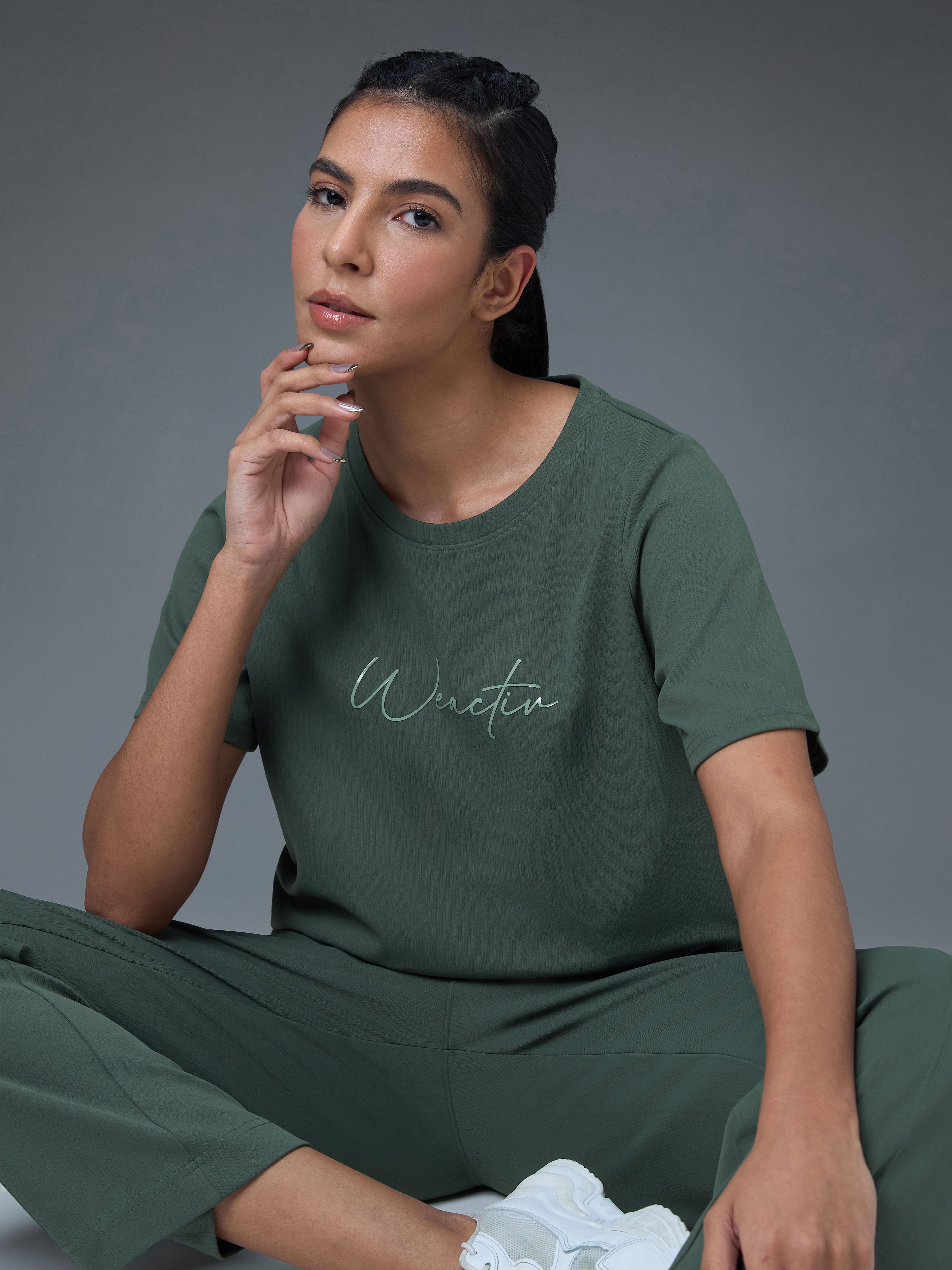 Technosport Women Relaxed Fit TShirt (Elasto Plus) - W163 - TREKKING GREEN